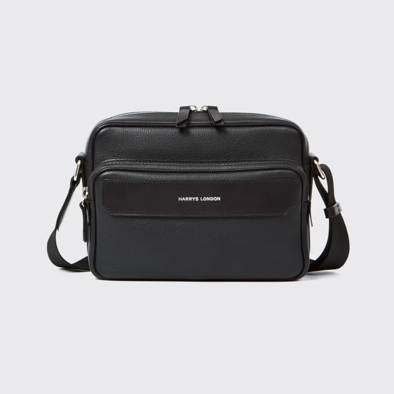 Zipped Messenger Bag Leather Black sold by Harry's of London