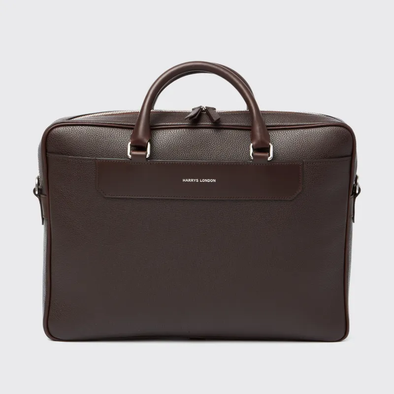 Briefcase Grained Leather Chocolate sold by Harry's of London