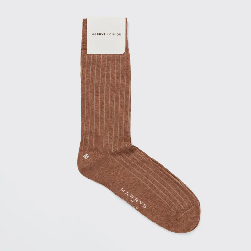 Ribbed Sock Cotton Light Brown made by Harry's of London