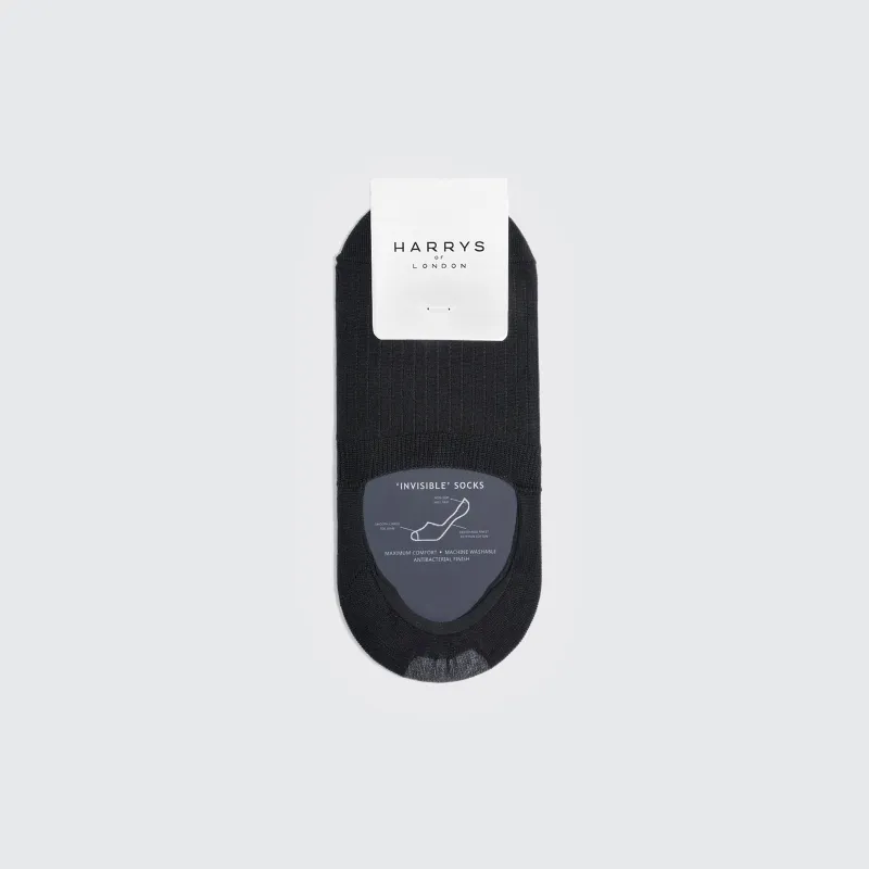 Invisible Cotton Black Socks made by Harry's of London