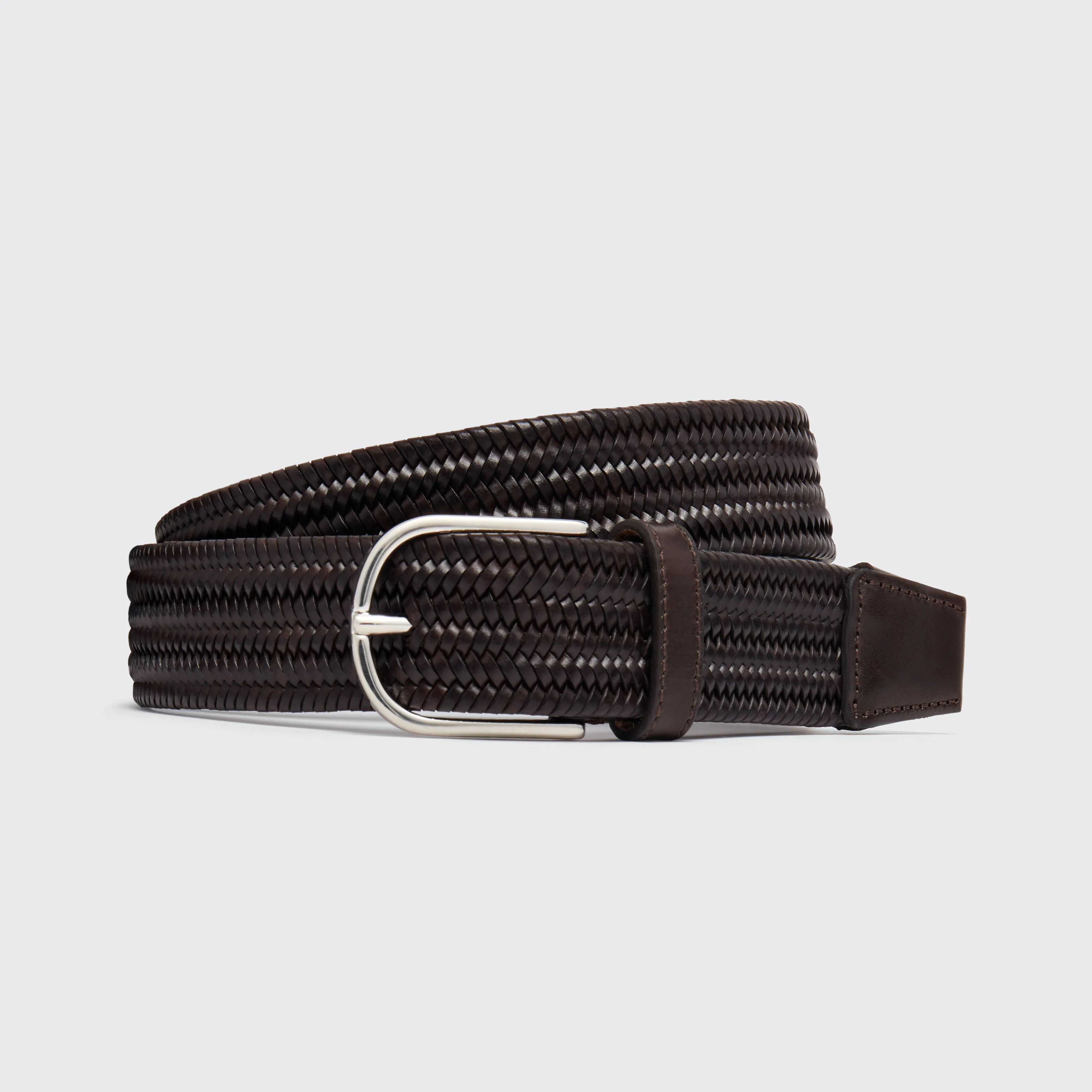 Woven Elasticated Leather Belt Dark Brown 35mm sold by Harry's of London