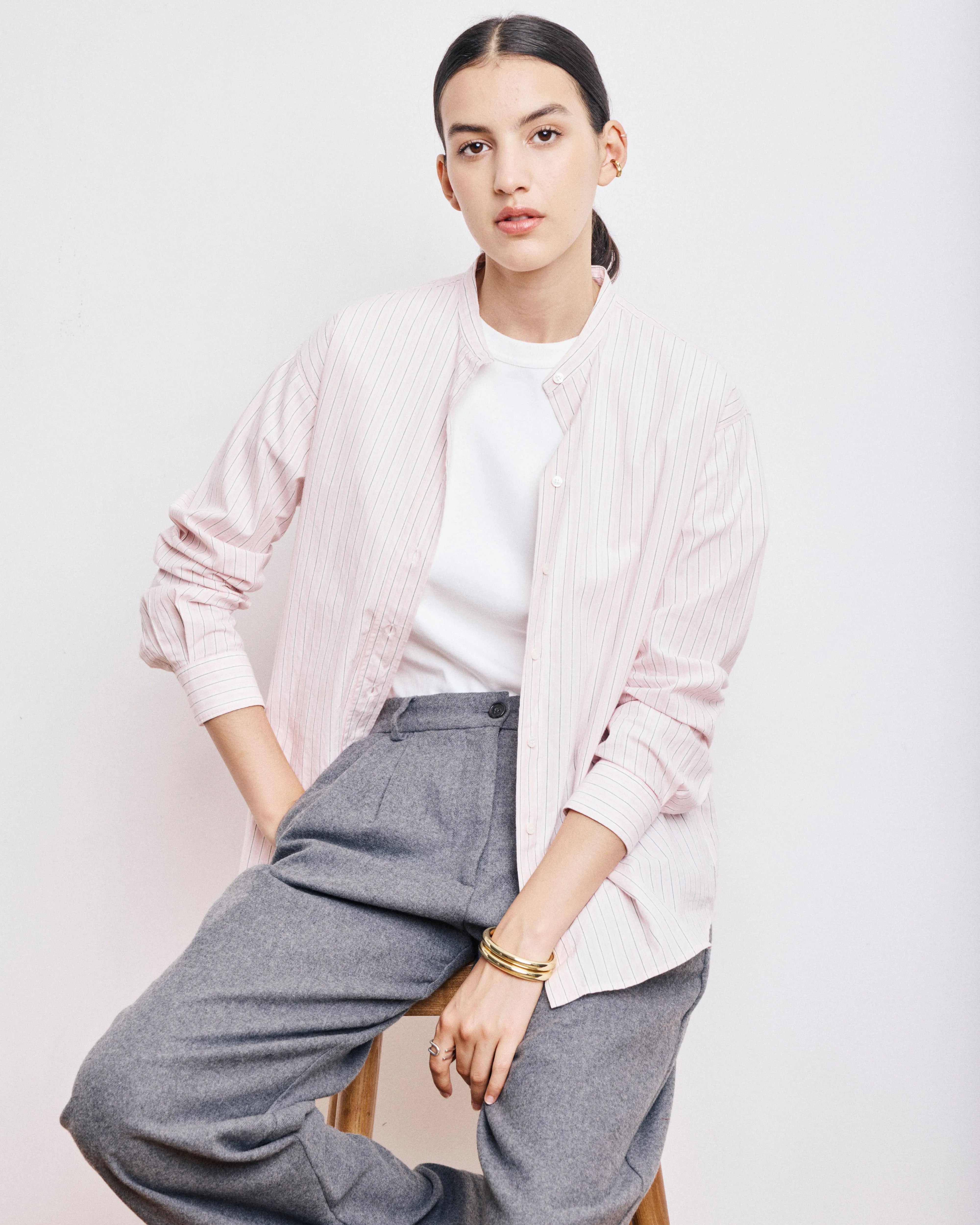 Chemise Femme en Popeline de Coton à Rayures Rose Cristal sold by Hartford