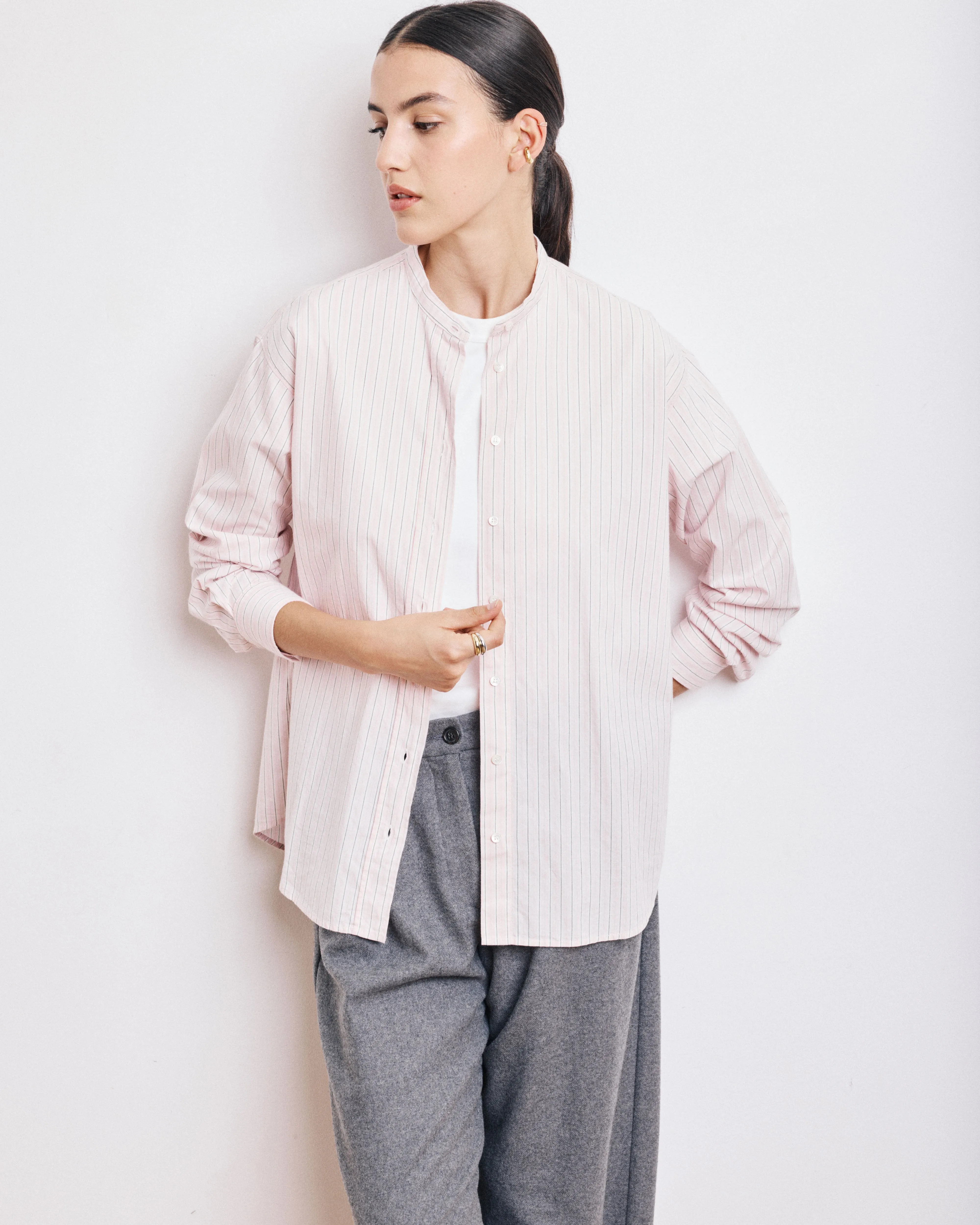 Chemise Femme en Popeline de Coton à Rayures Rose Cristal sold by Hartford product image thumbnail 2