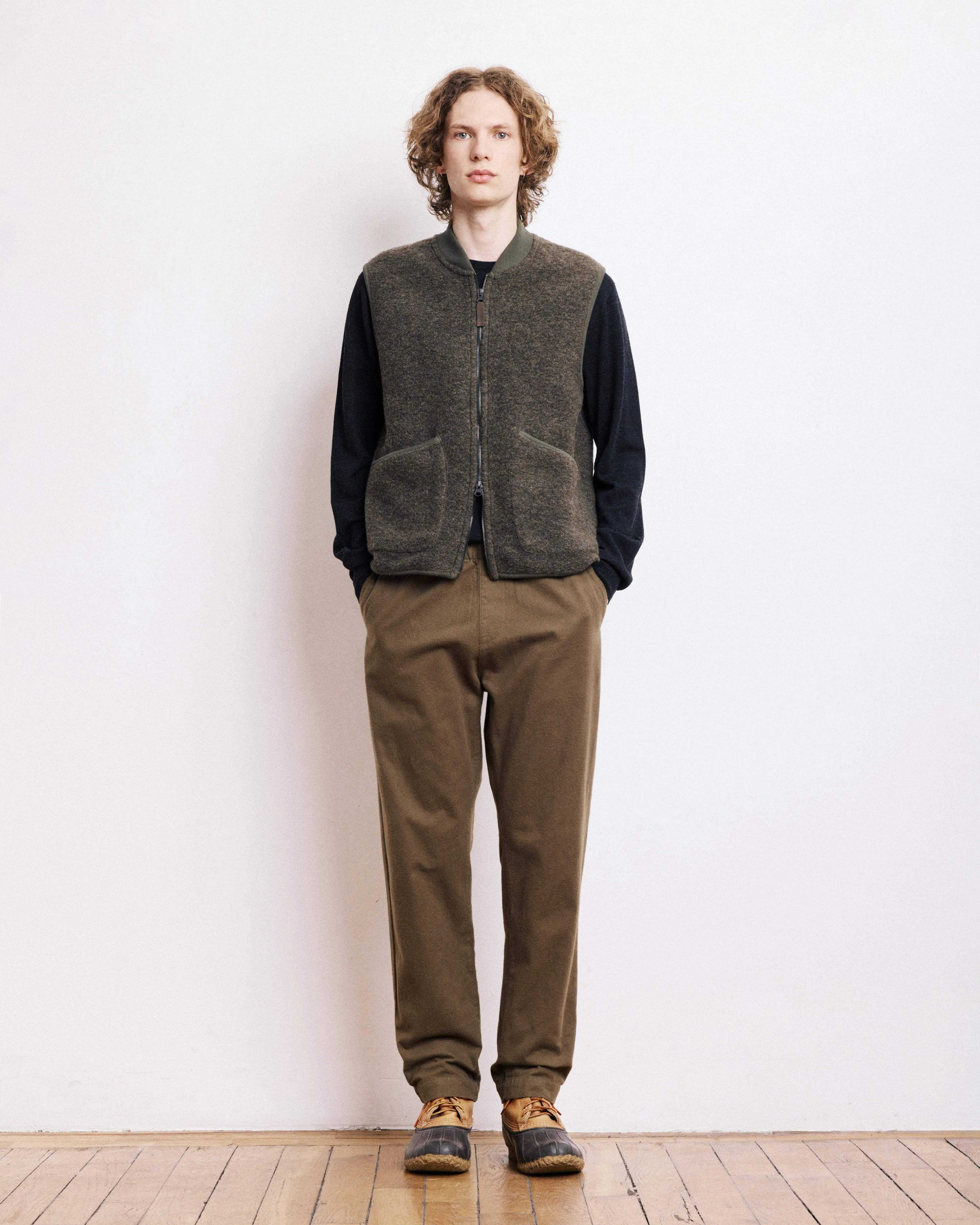 Gilet Homme en Laine Bouillie Vert Militaire Vest sold by Hartford product image thumbnail 3