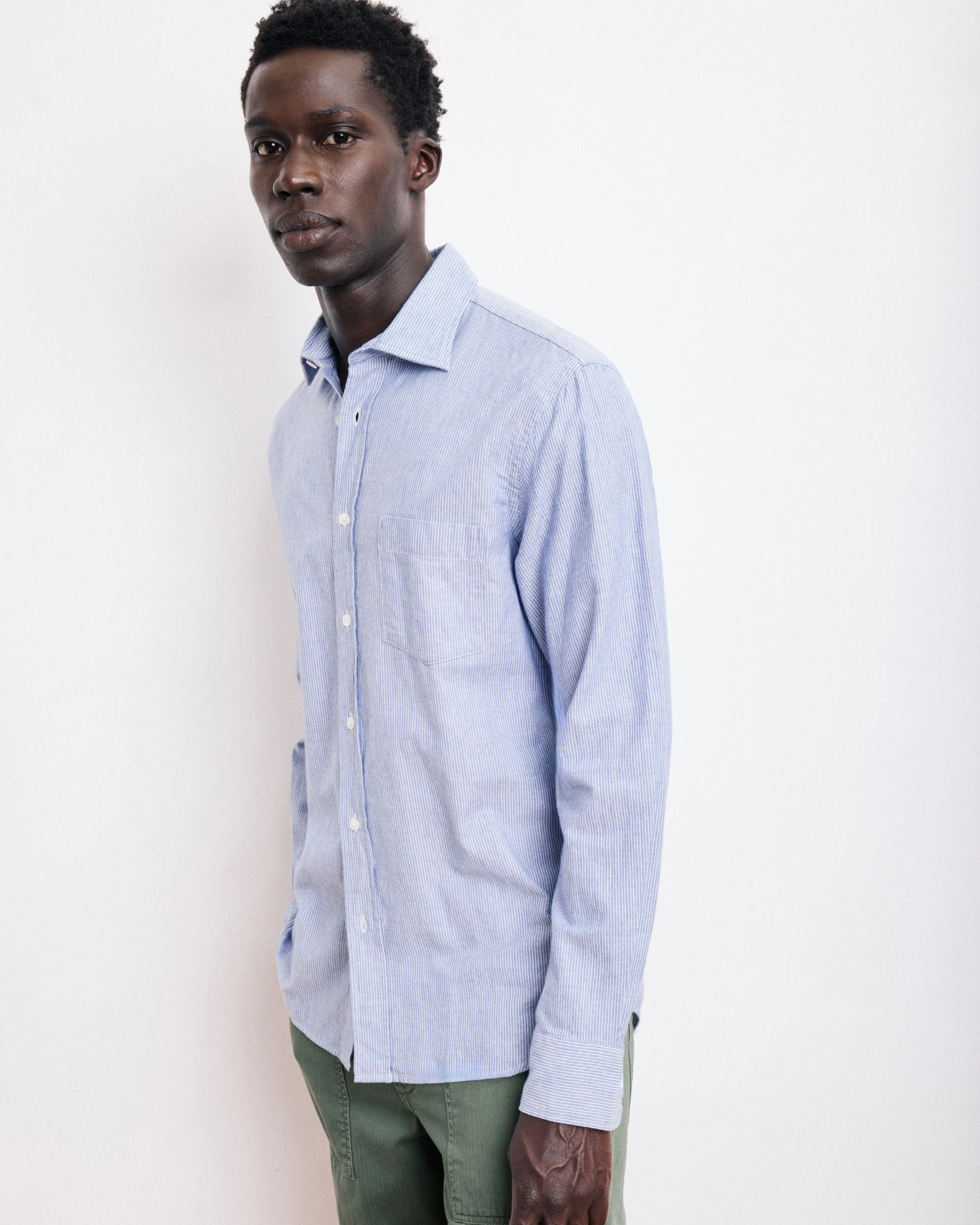 Chemise Homme en Gabardine de Coton Brossé Bleu Indigo Paul sold by Hartford product image thumbnail 3