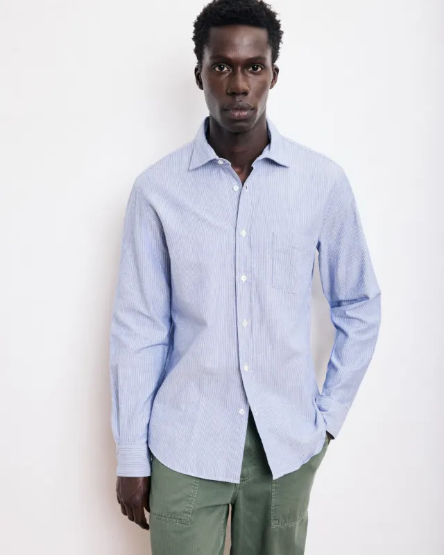 Chemise Homme en Gabardine de Coton Brossé Bleu Indigo Paul sold by Hartford