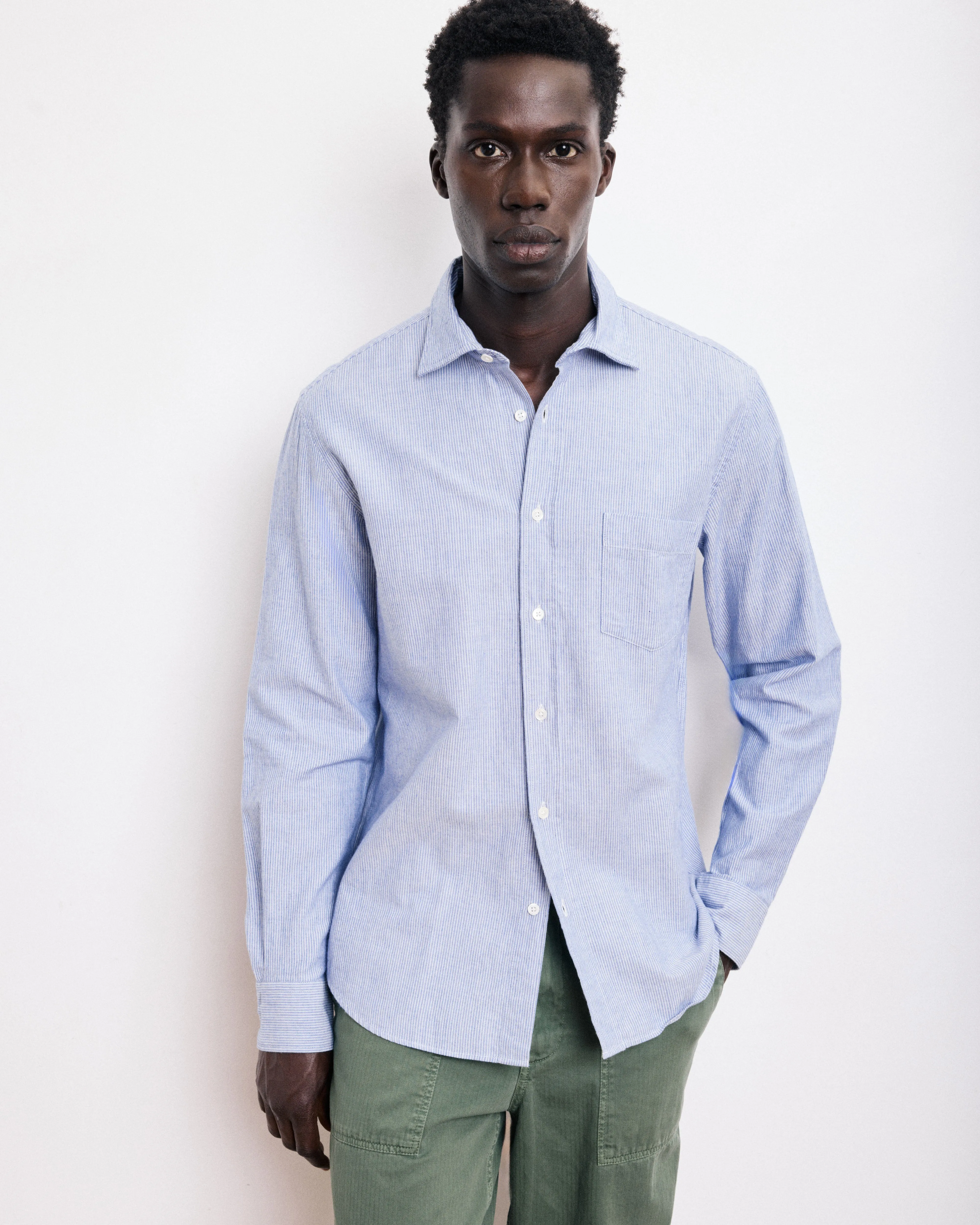 Chemise Homme en Gabardine de Coton Brossé Bleu Indigo Paul sold by Hartford