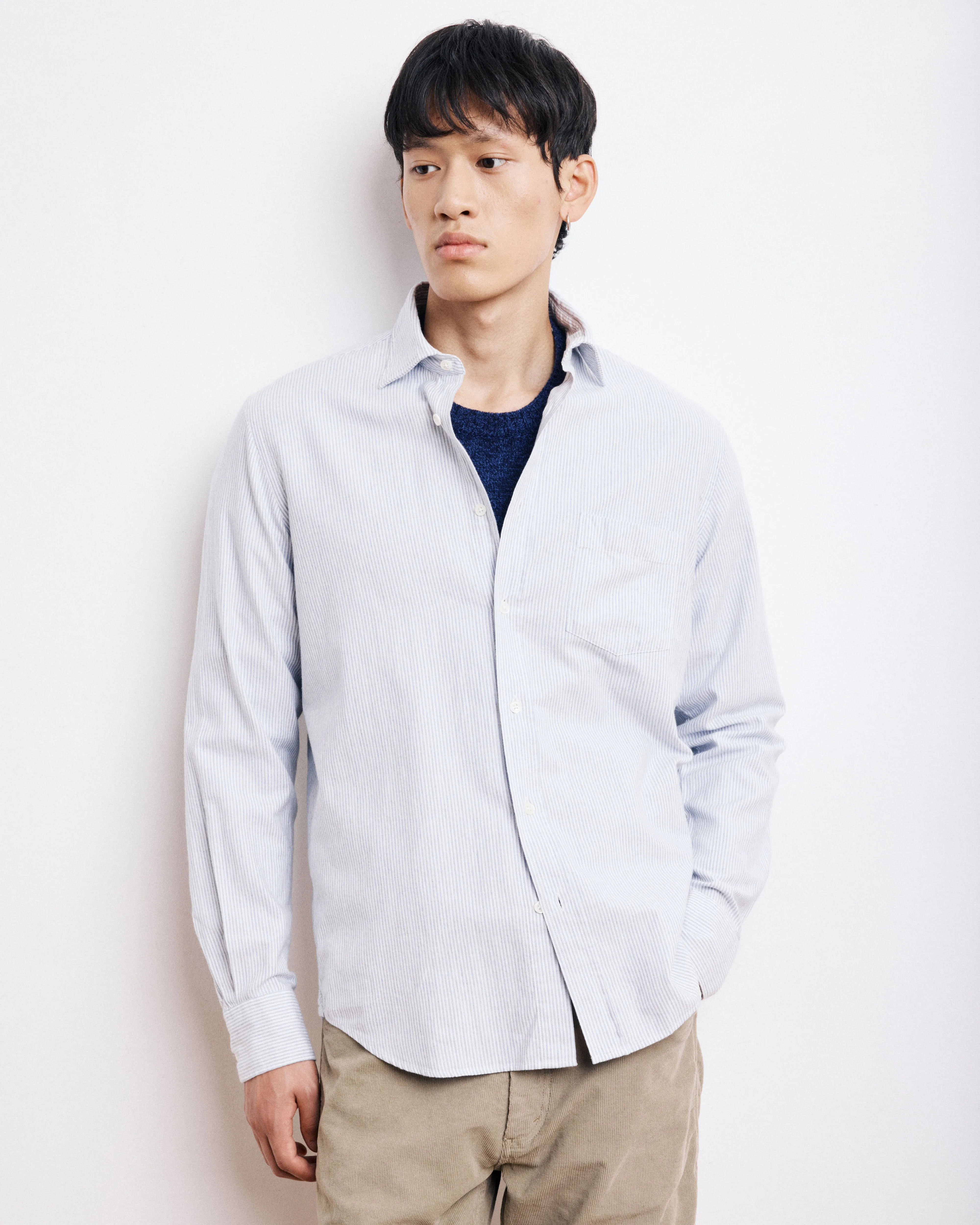 Chemise Homme en Gabardine de Coton Brossé Gris Paul sold by Hartford