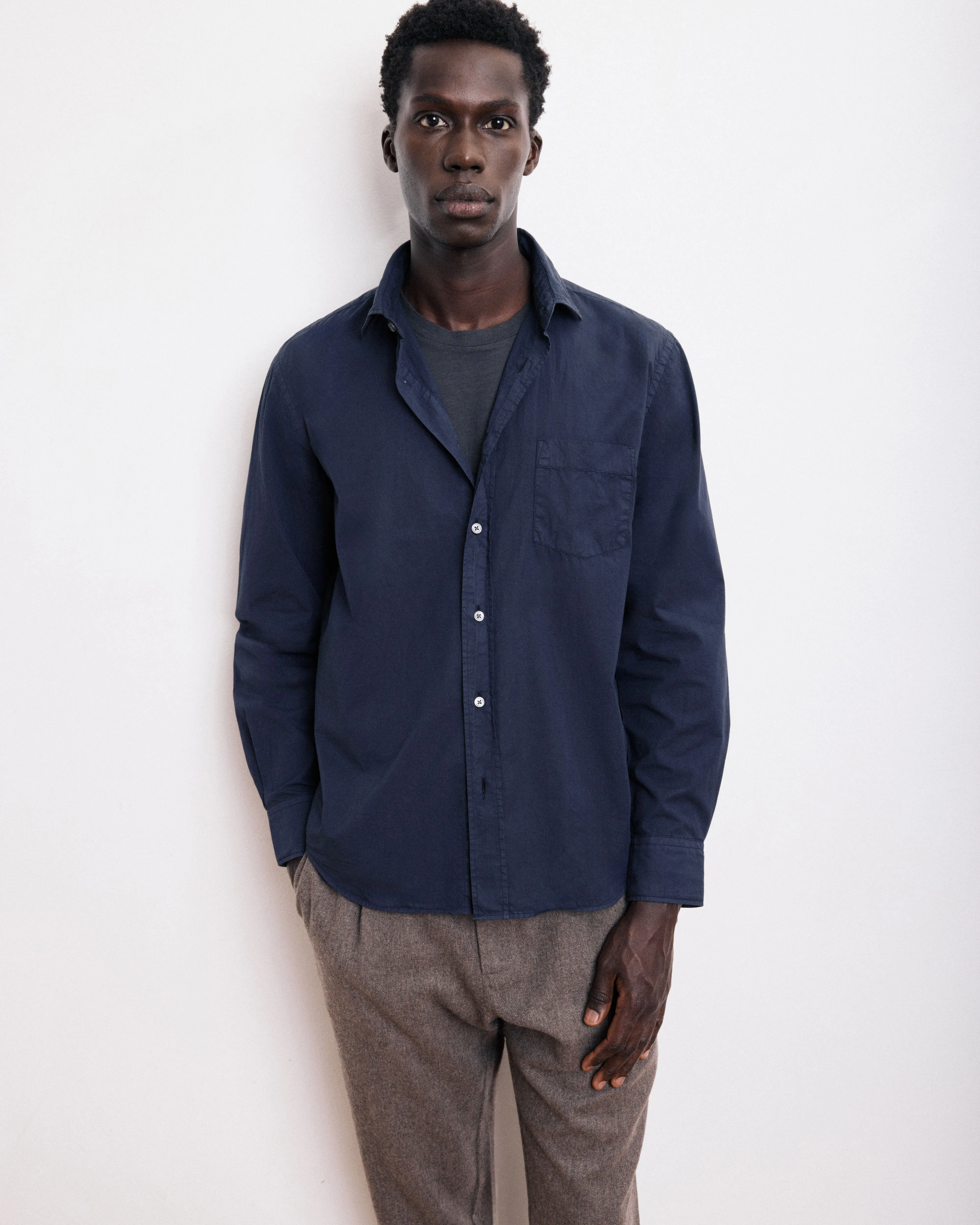 Chemise Homme en Gabardine de Coton Bleu Marine Paul sold by Hartford