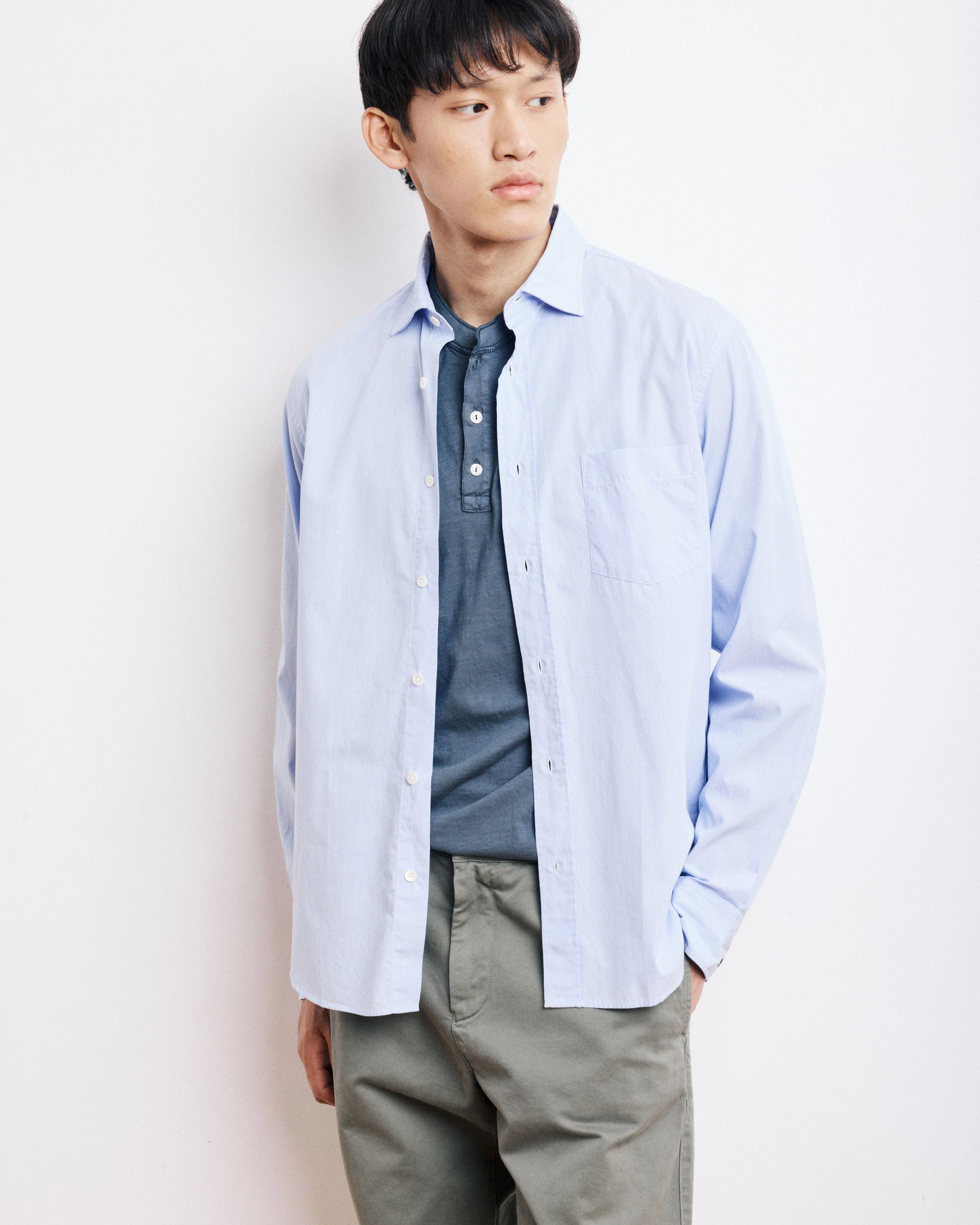 Chemise Homme en Popeline Rayée Bleu Ciel Paul sold by Hartford product image thumbnail 3