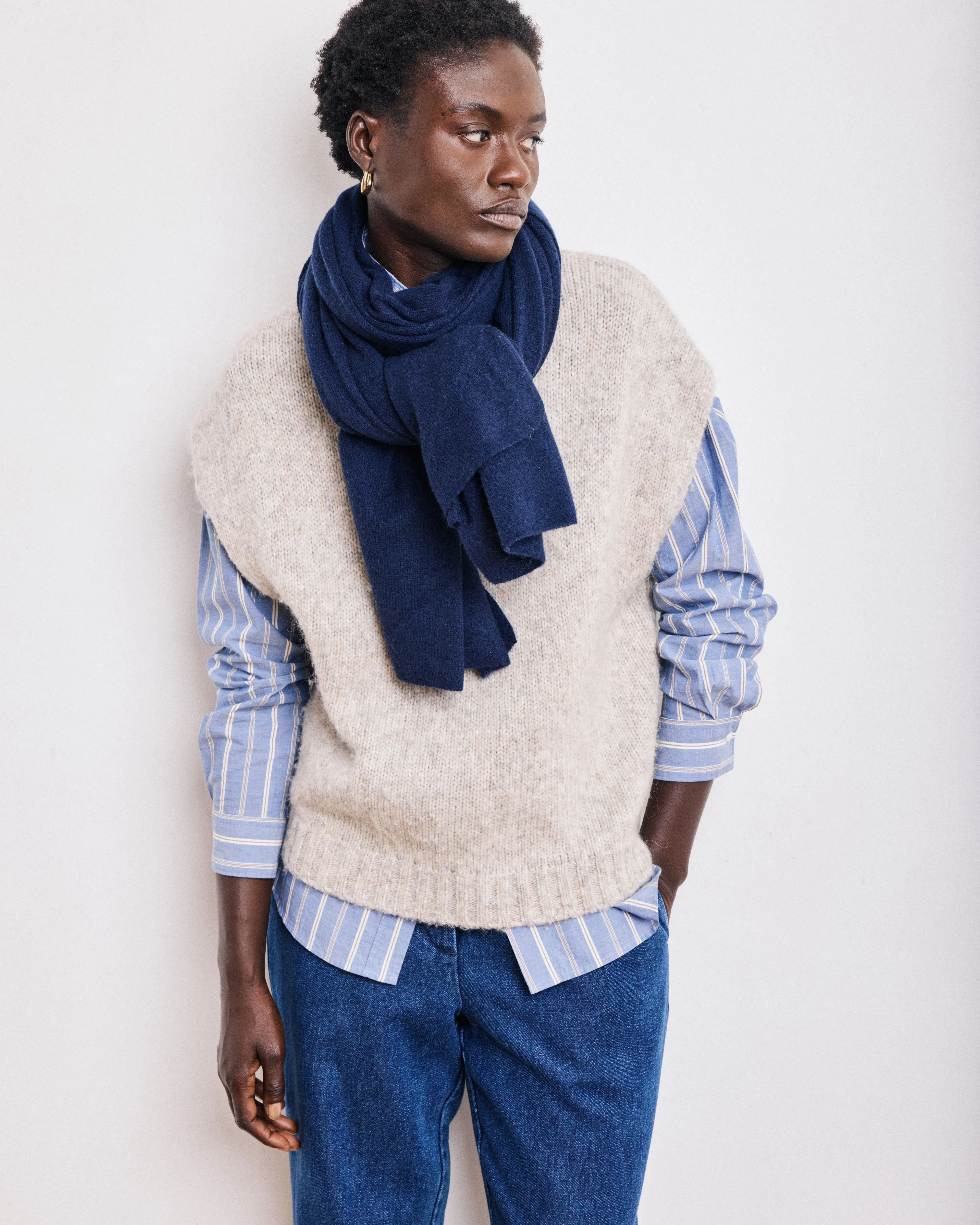 Echarpe Femme en Laine & Cachemire Bleu Marine Ment sold by Hartford