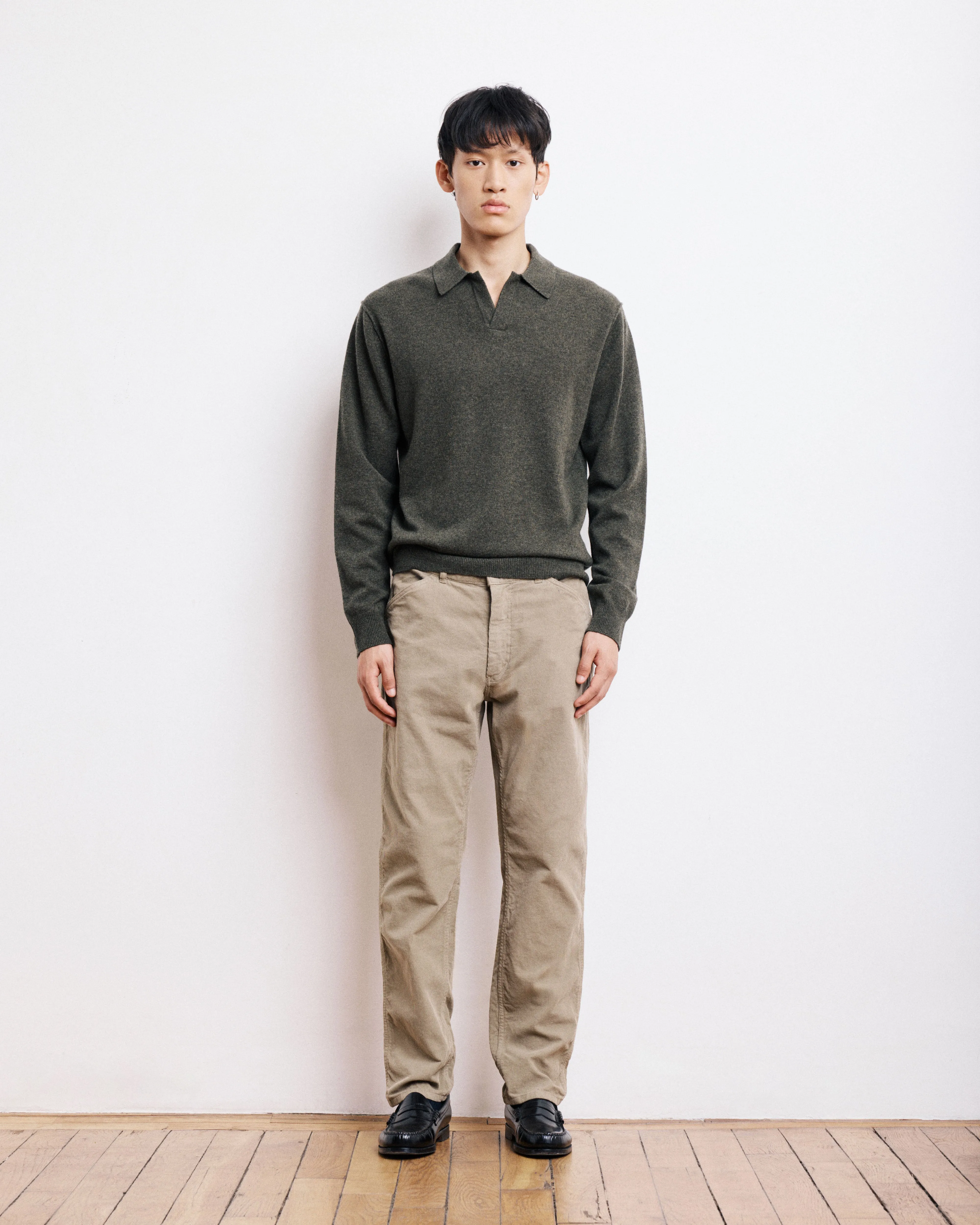 Pull Col Polo Homme en Laine & Cachemire Vert Militaire sold by Hartford product image thumbnail 2