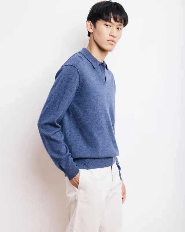 Pull Col Polo Homme en Laine & Cachemire Bleu Cobalt sold by Hartford
