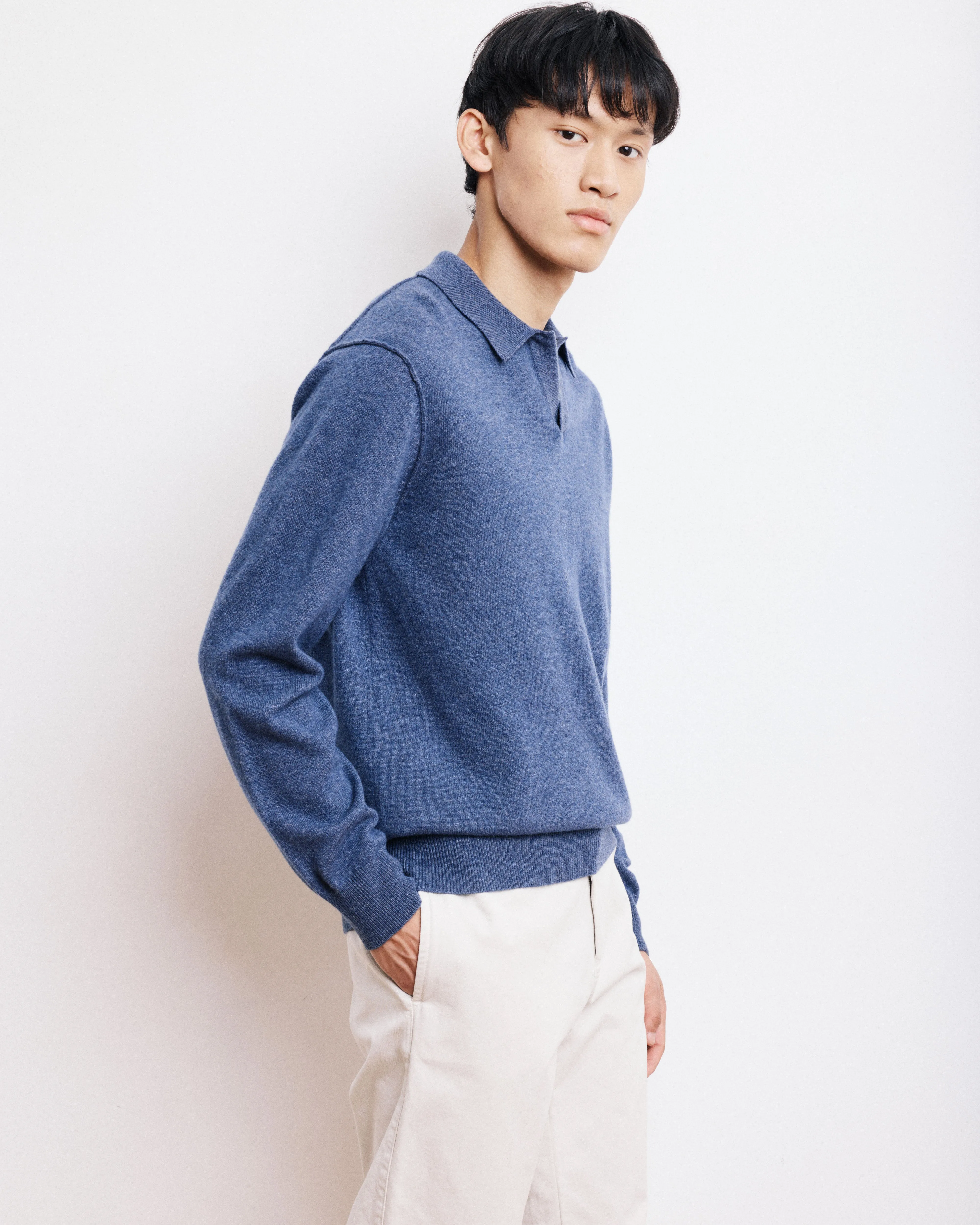 Pull Col Polo Homme en Laine & Cachemire Bleu Cobalt sold by Hartford