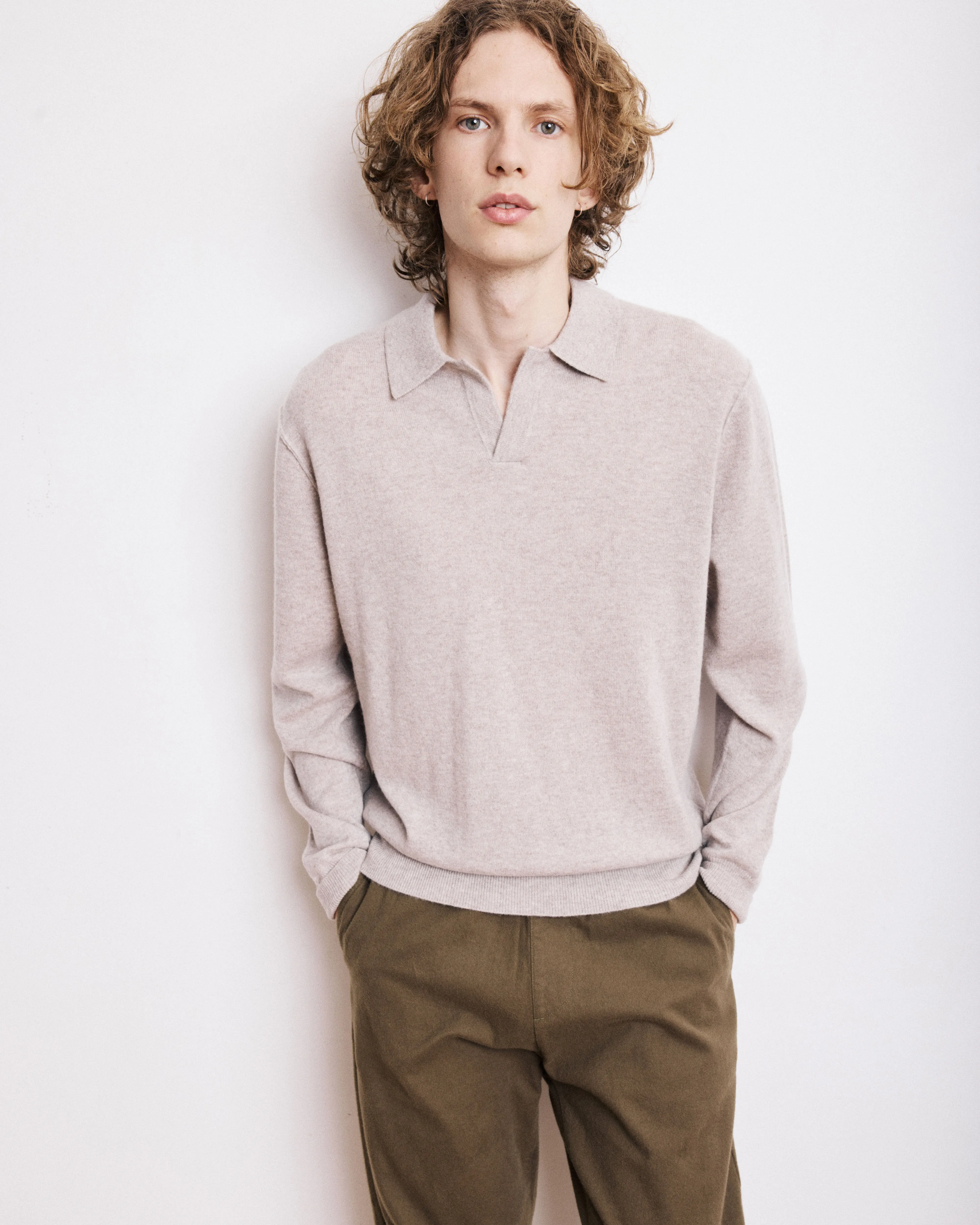 Pull Col Polo Homme en Laine & Cachemire Beige sold by Hartford product image thumbnail 2