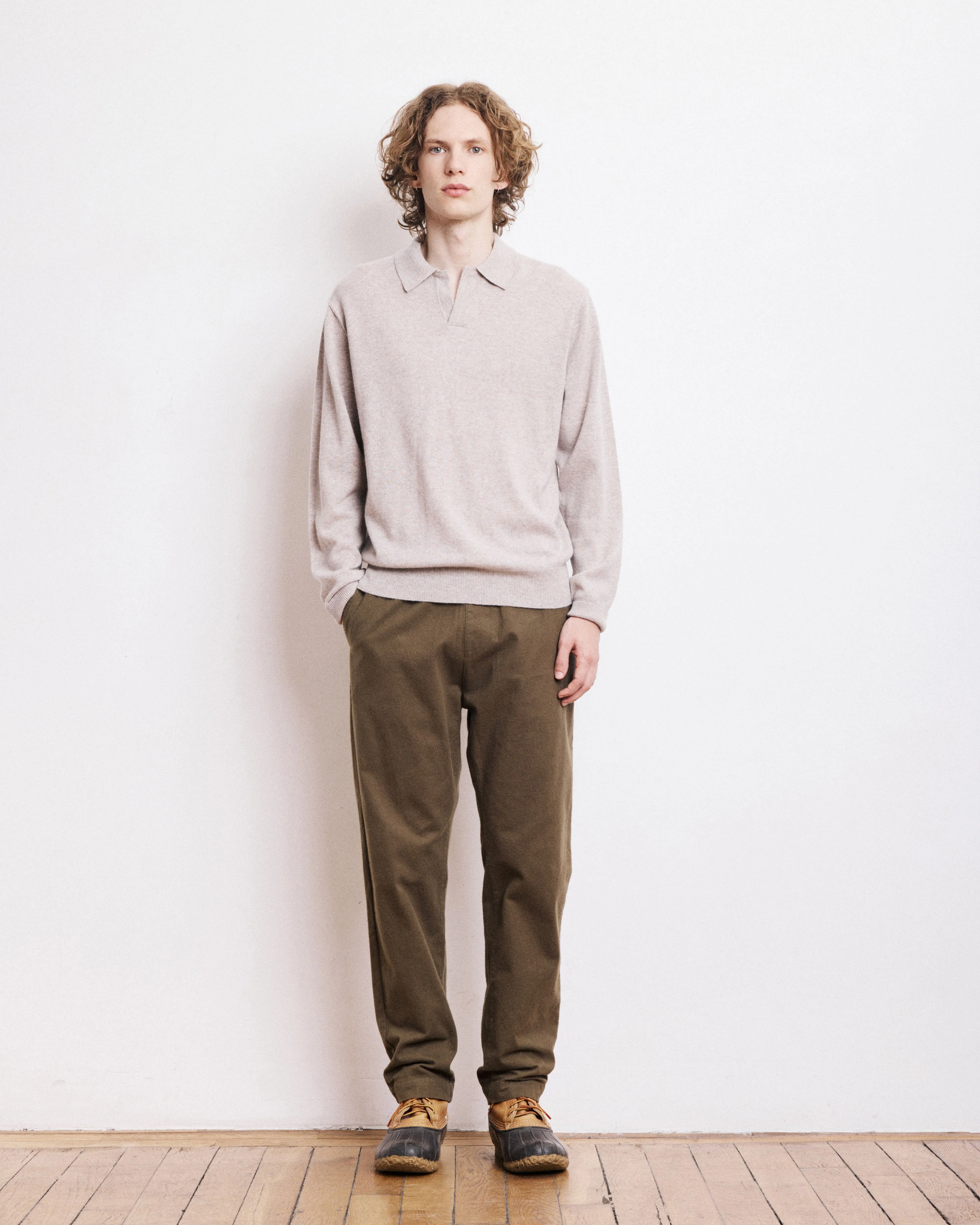 Pull Col Polo Homme en Laine & Cachemire Beige sold by Hartford product image thumbnail 3