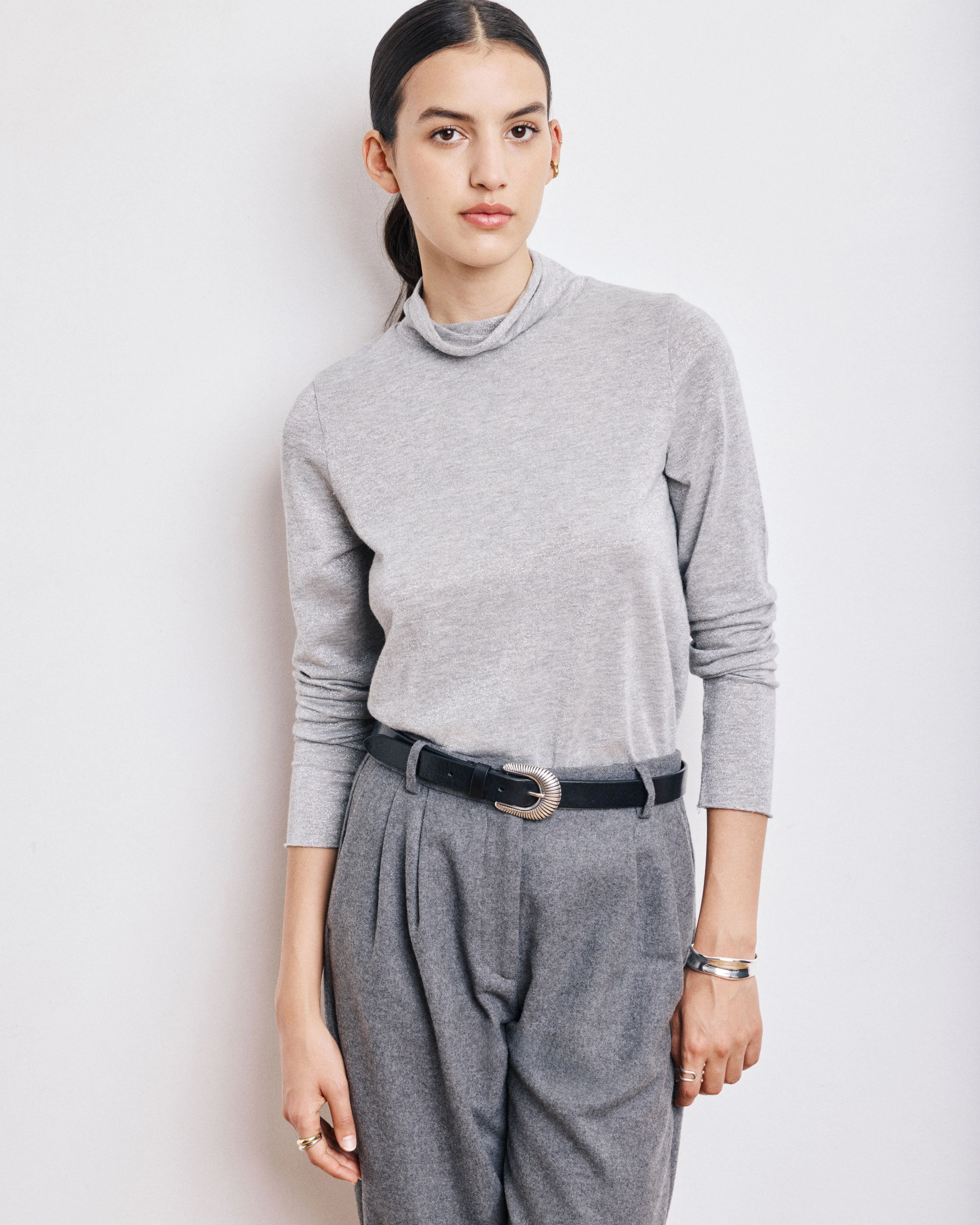 T-Shirt Femme en Coton & Modal Lurex Gris Tylak sold by Hartford product image thumbnail 4