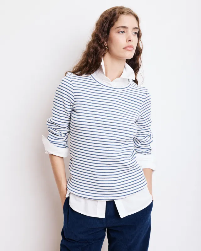 T-Shirt Femme en Coton Côtelé Ecru & Bleu Marine Take sold by Hartford