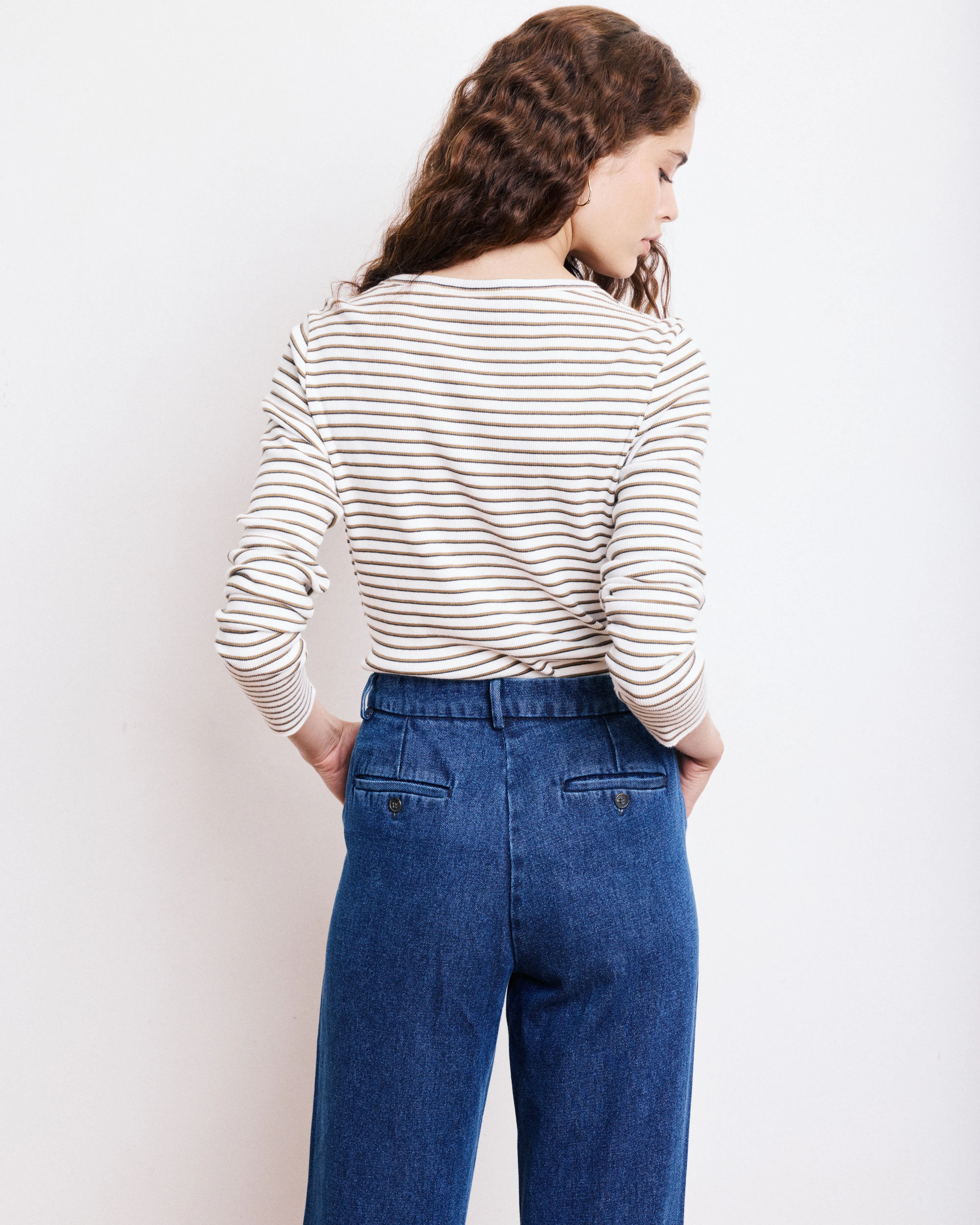 T-Shirt Femme en Coton Côtelé Ecru & Camel Take sold by Hartford product image thumbnail 2