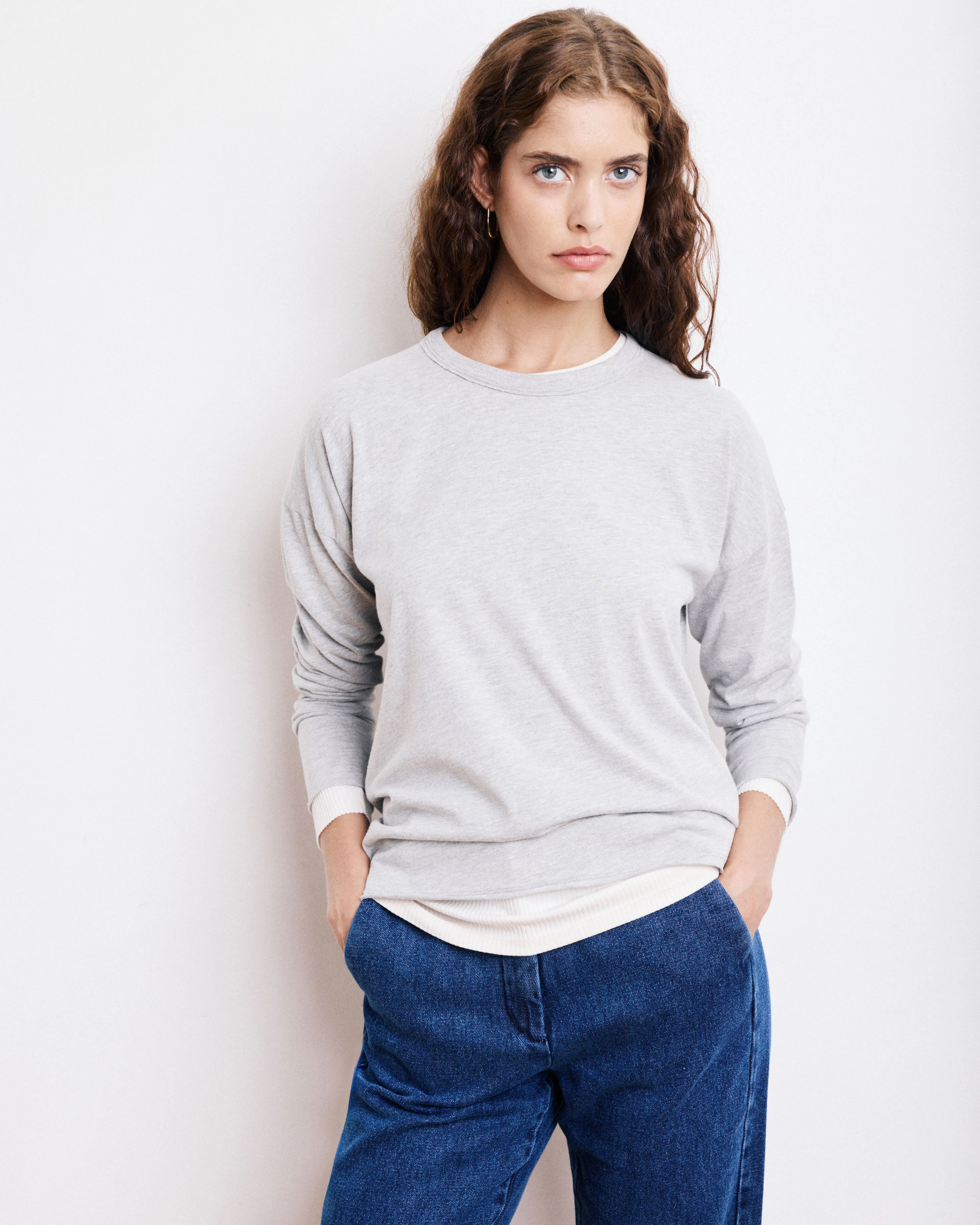 T-Shirt Femme en Coton & Modal Gris Chiné Tarmac sold by Hartford product image thumbnail 2