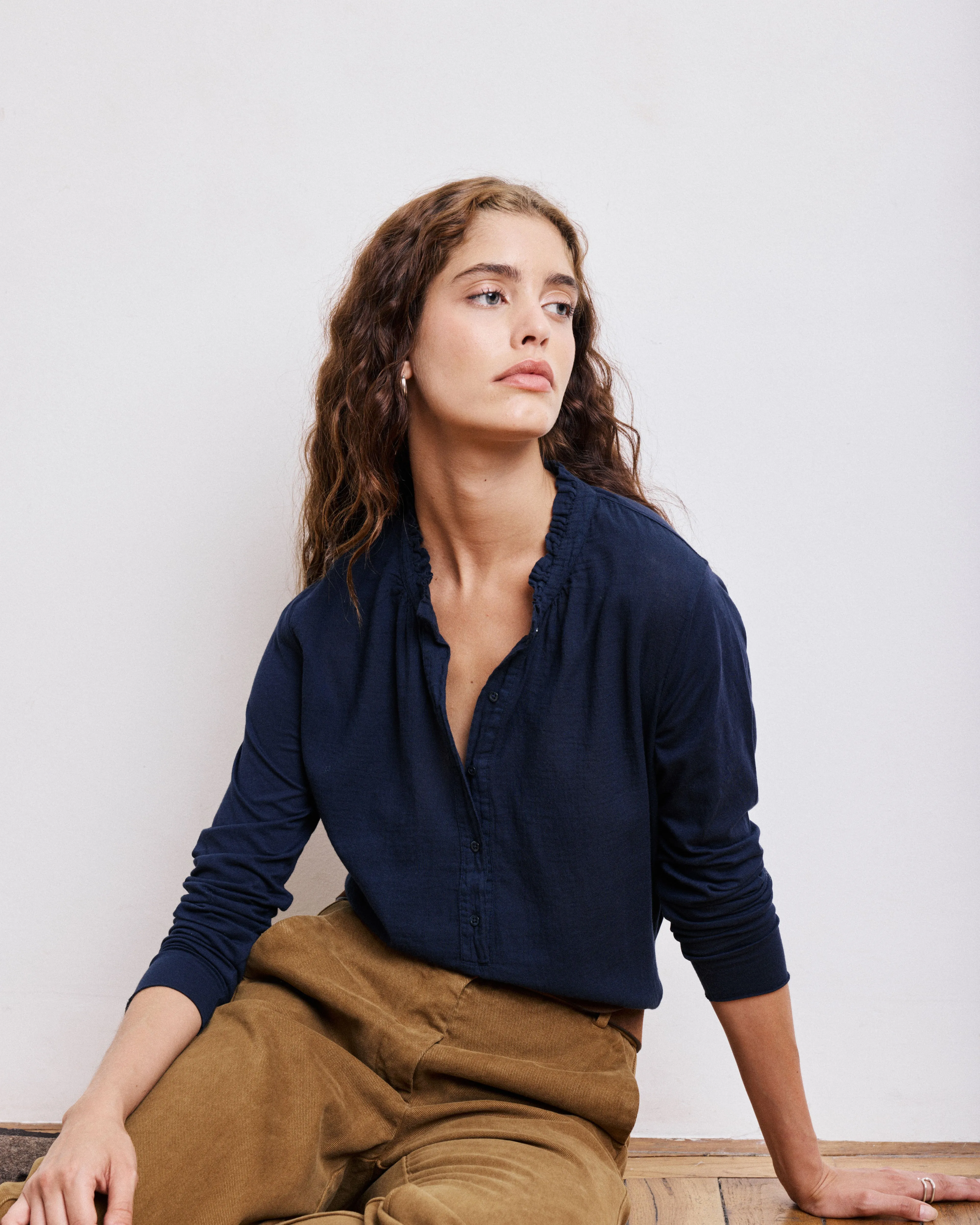 T-Shirt Femme en Coton Bi-Matière Bleu Marine Tumy sold by Hartford product image thumbnail 4