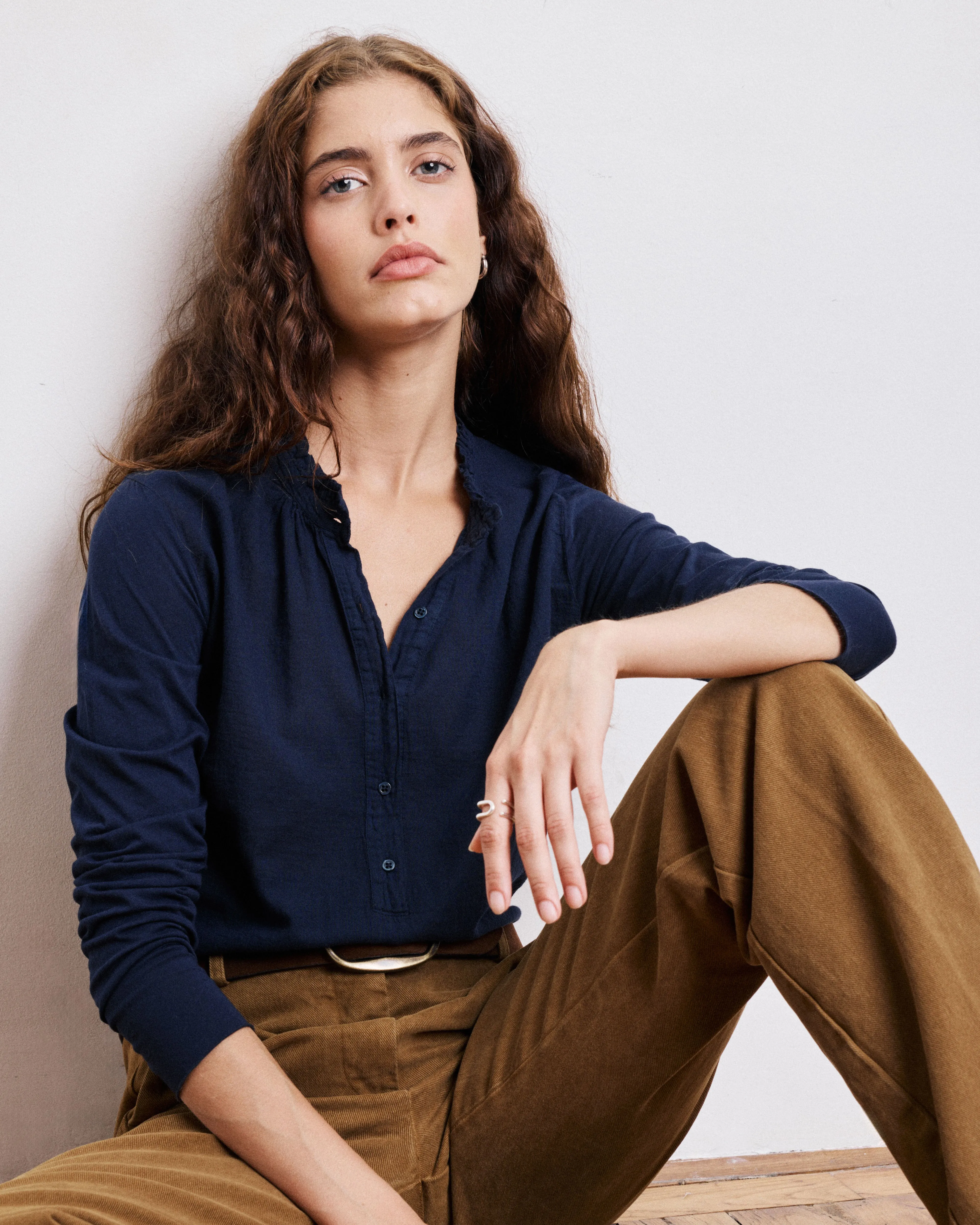 T-Shirt Femme en Coton Bi-Matière Bleu Marine Tumy sold by Hartford