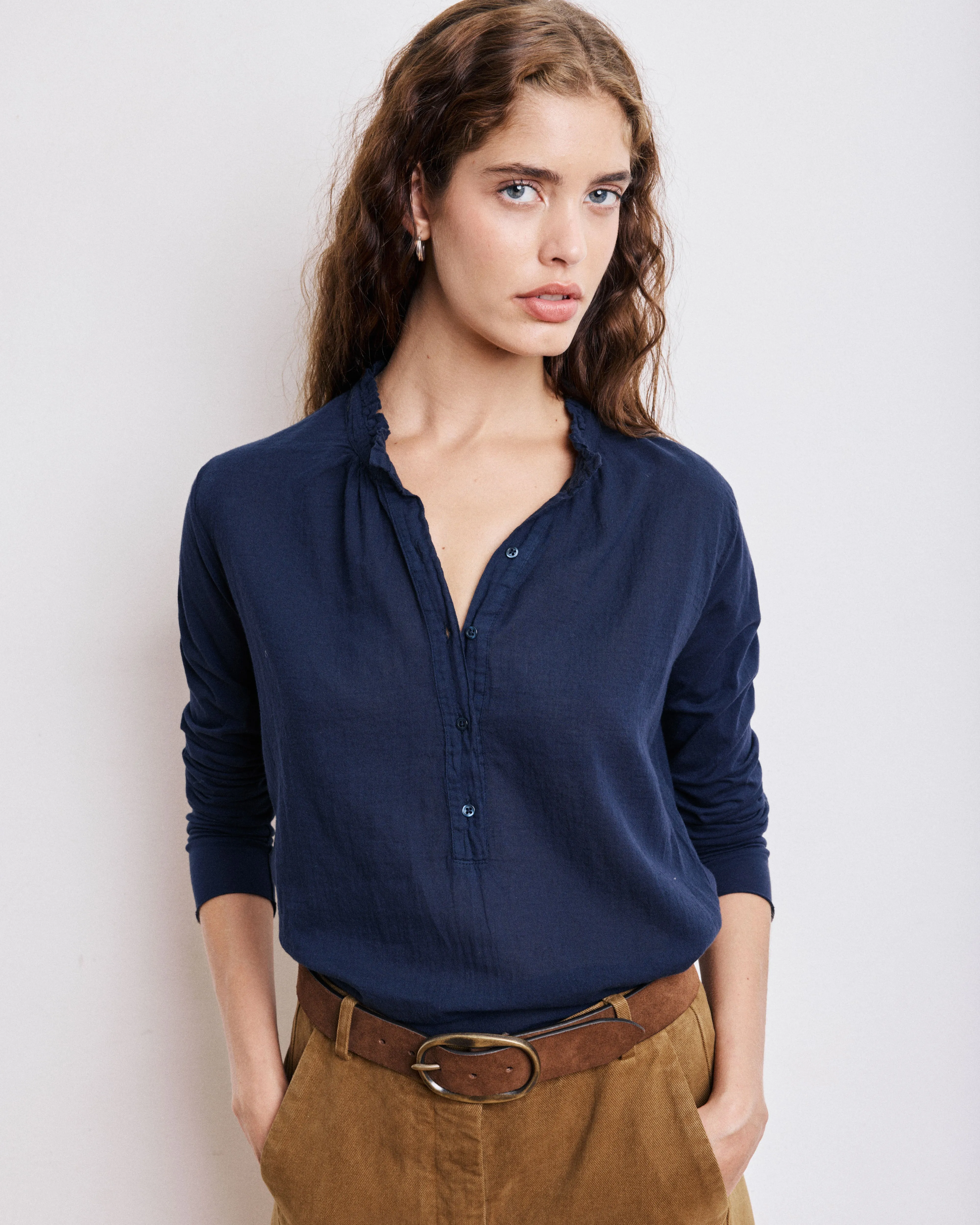 T-Shirt Femme en Coton Bi-Matière Bleu Marine Tumy sold by Hartford product image thumbnail 2