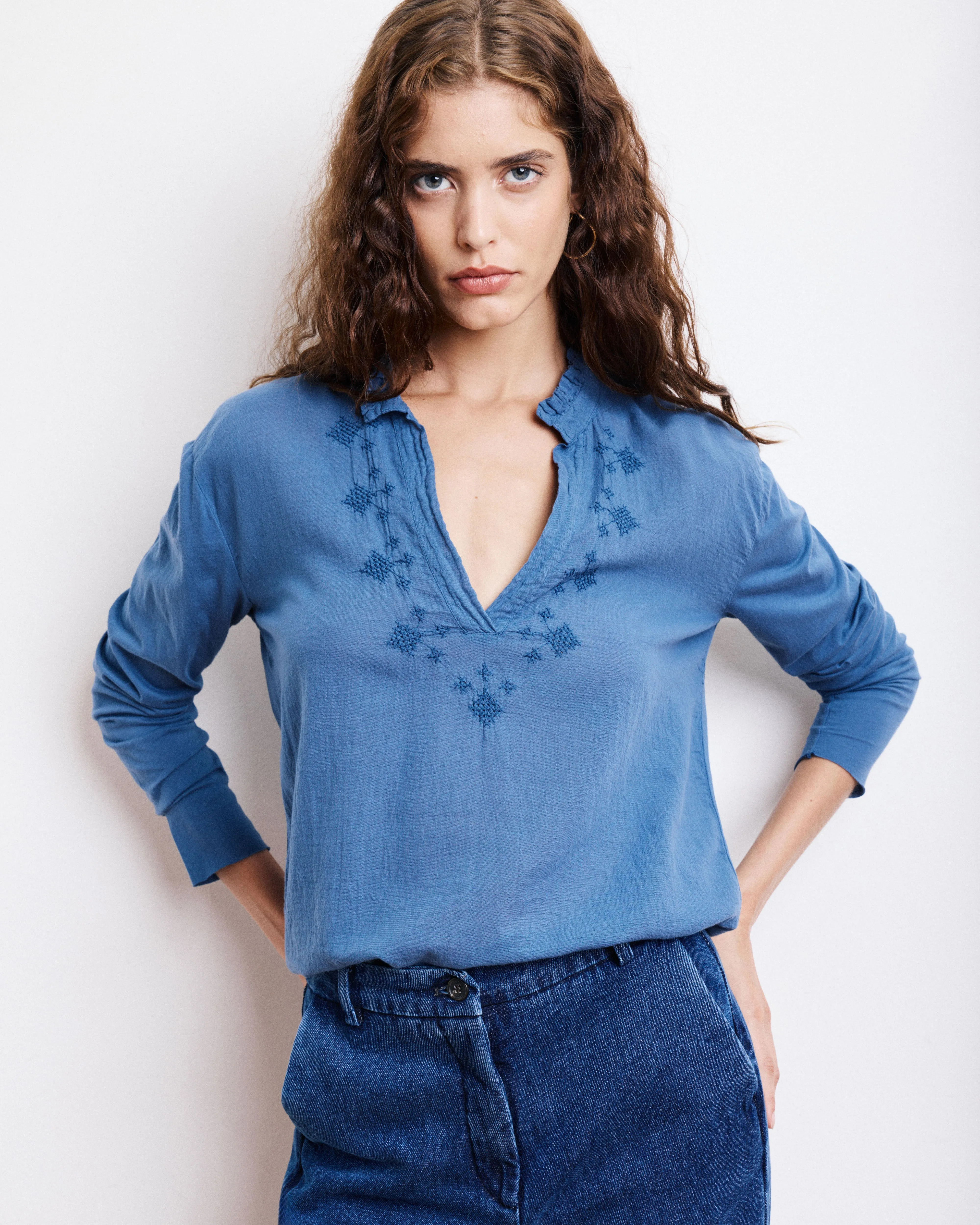 T-Shirt Femme en Coton Bi-Matière Bleu Denim Turgan sold by Hartford product image thumbnail 2