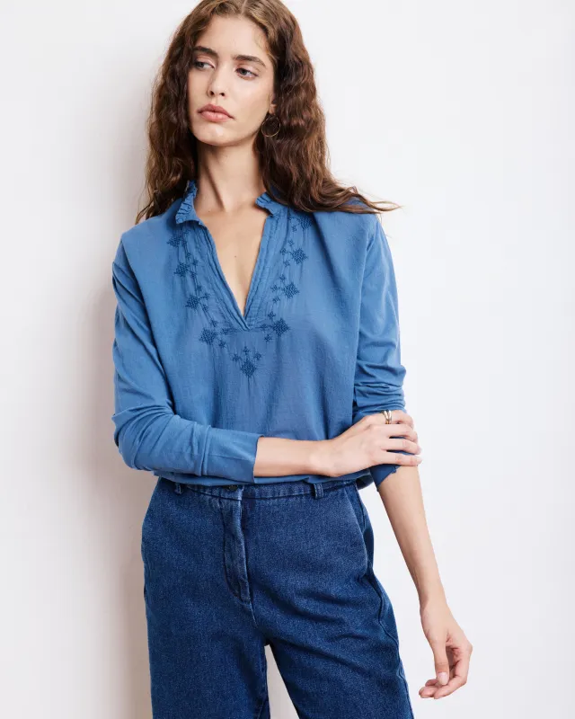 T-Shirt Femme en Coton Bi-Matière Bleu Denim Turgan sold by Hartford