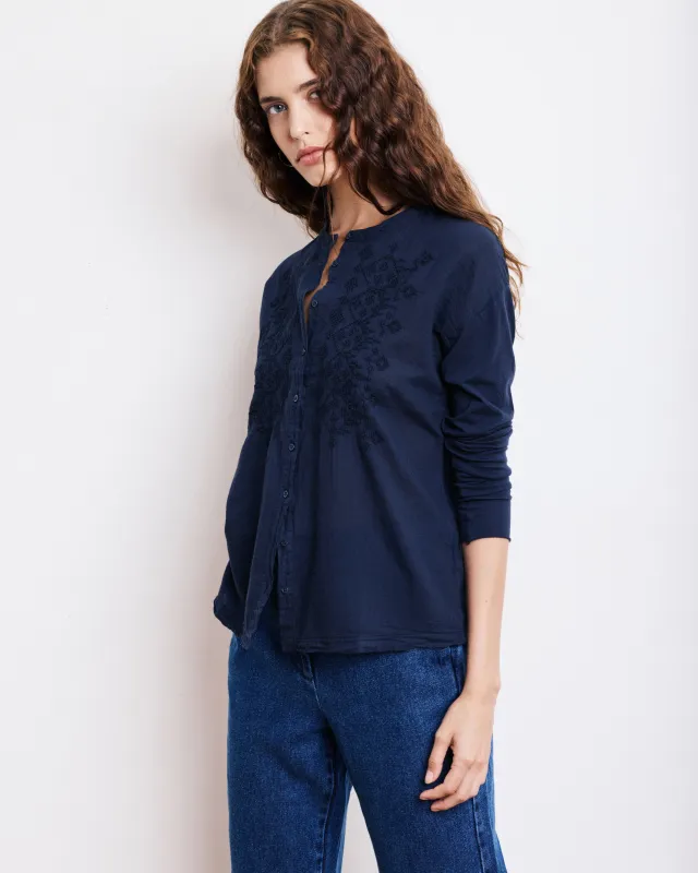 Chemise Femme en Coton Bi-Matière Bleu Marine Taora sold by Hartford