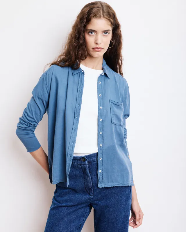 Chemise Femme en Coton Bi-Matière Bleu Denim Tacy sold by Hartford