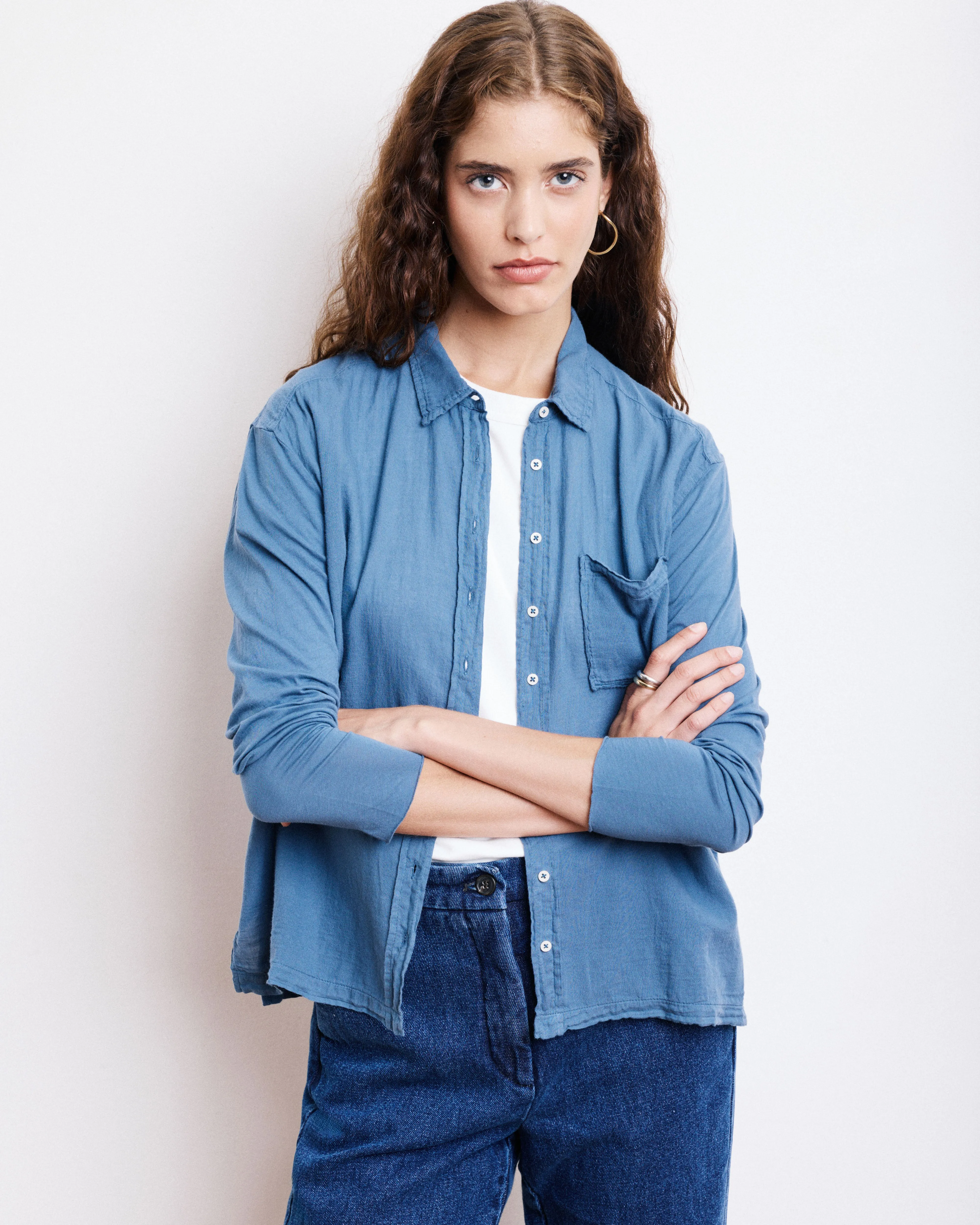 Chemise Femme en Coton Bi-Matière Bleu Denim Tacy sold by Hartford product image thumbnail 3