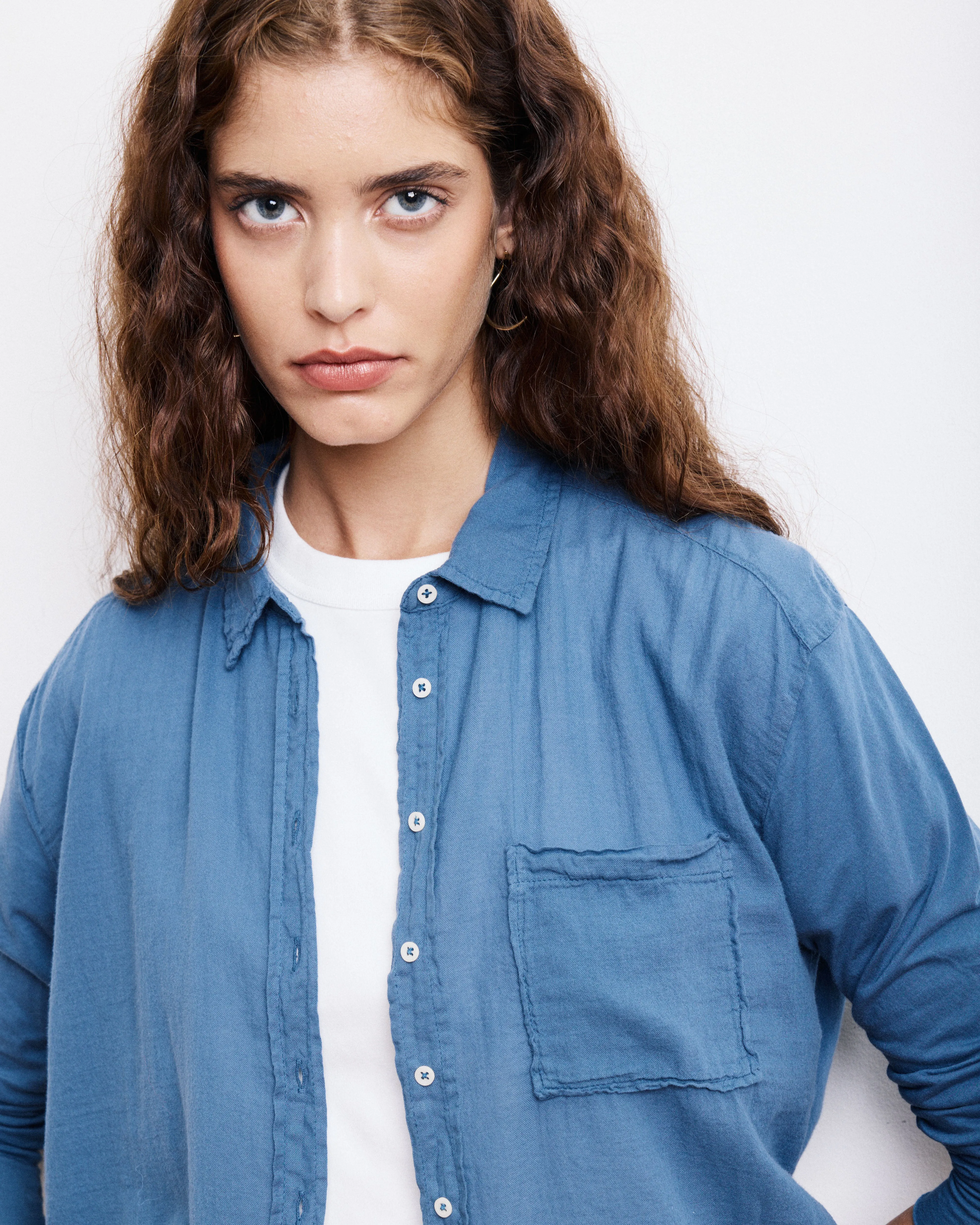 Chemise Femme en Coton Bi-Matière Bleu Denim Tacy sold by Hartford product image thumbnail 2