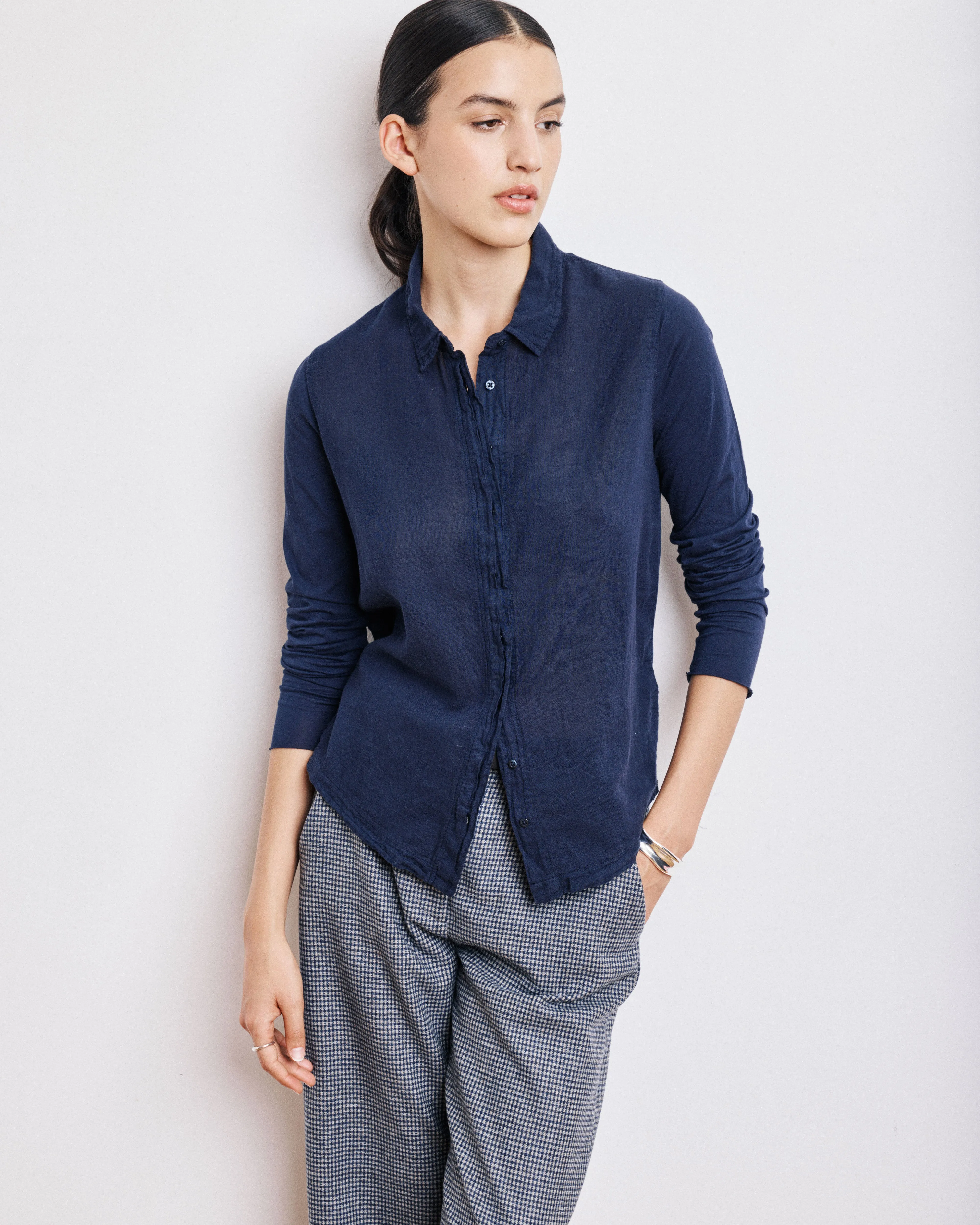 Chemise Femme en Coton Bi-Matière Bleu Marine Tabo sold by Hartford product image thumbnail 2