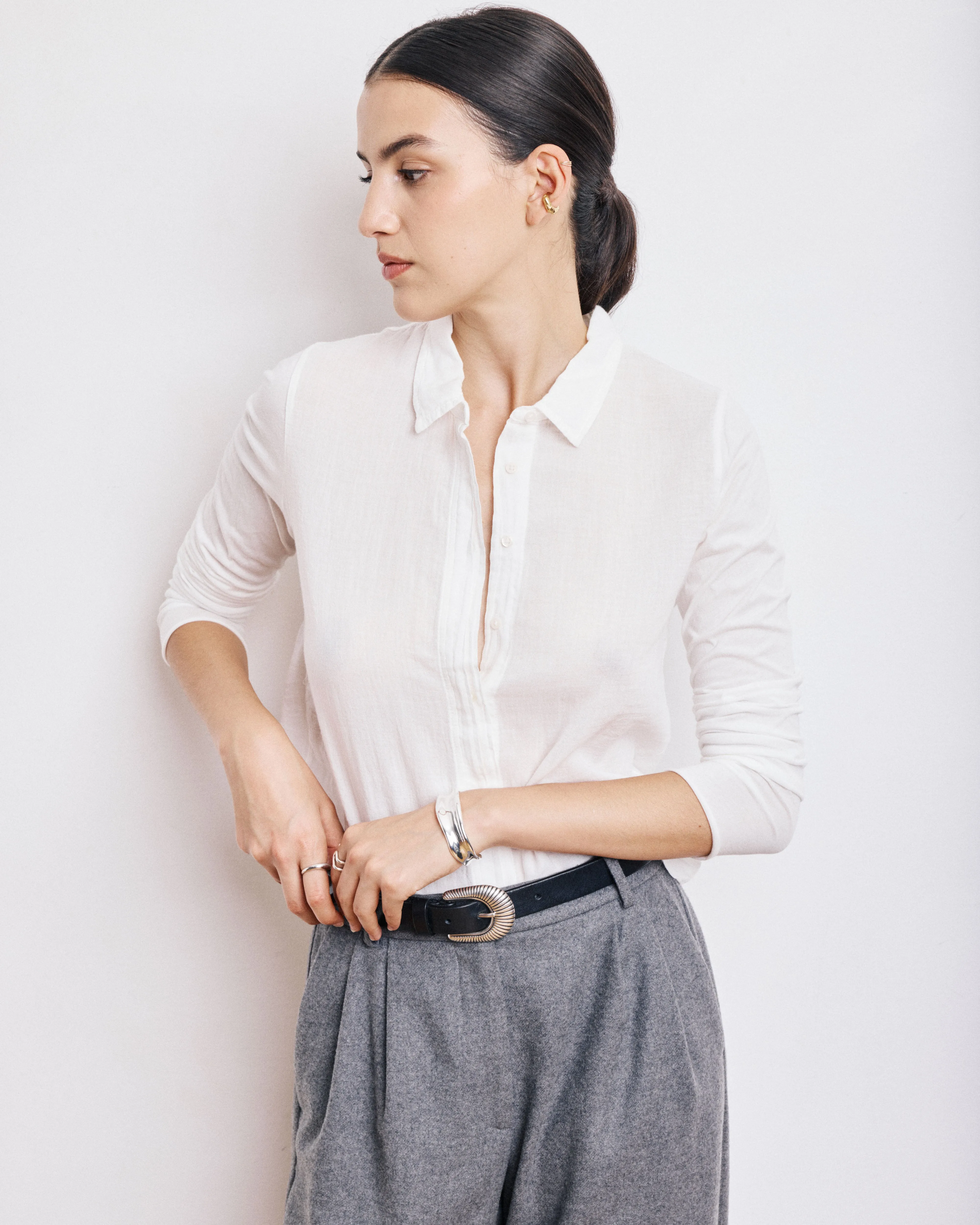 Chemise Femme en Coton Bi-Matière Ecru Tabo sold by Hartford