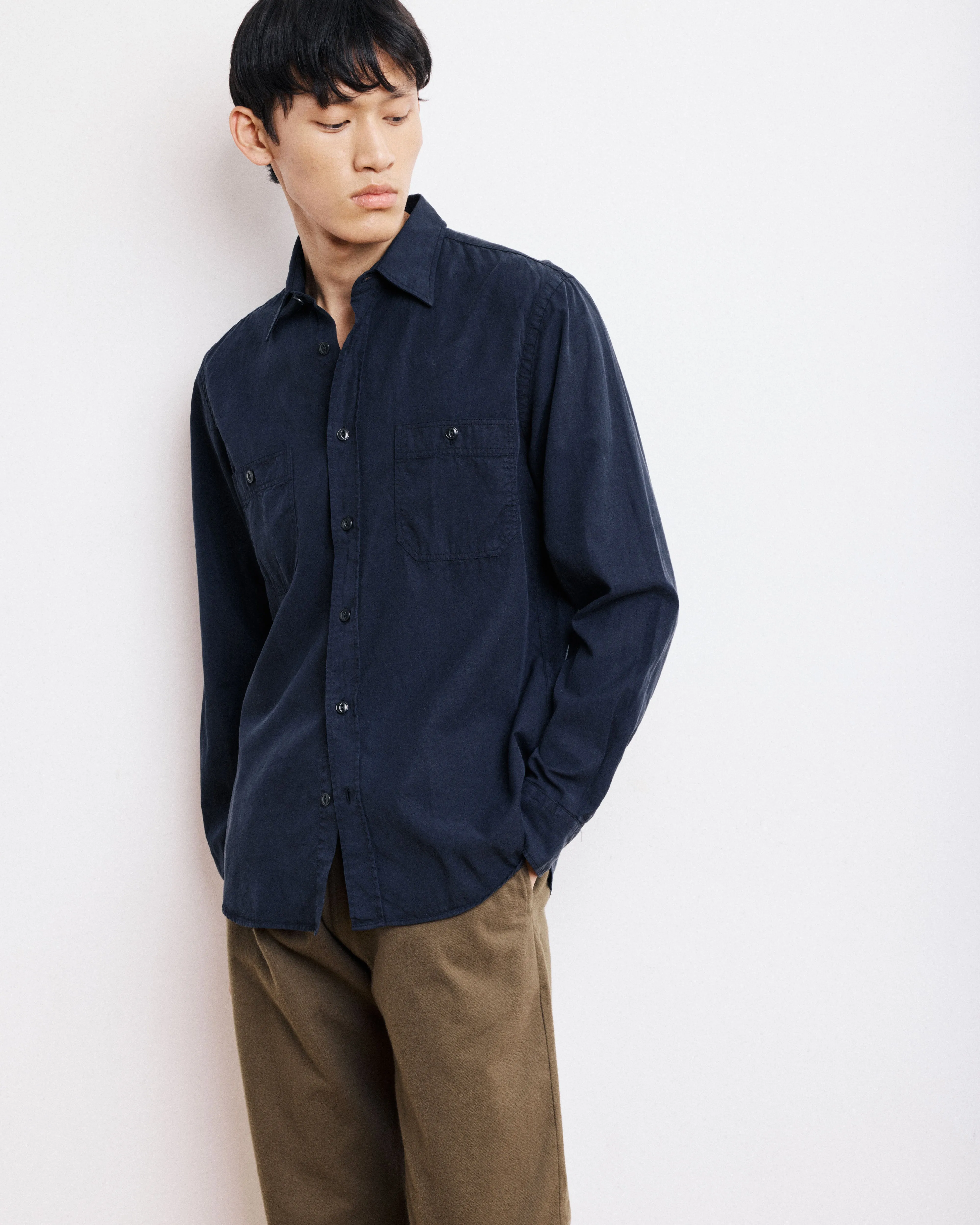 Chemise Homme en Tencel & Coton Bleu Marine Pocket sold by Hartford