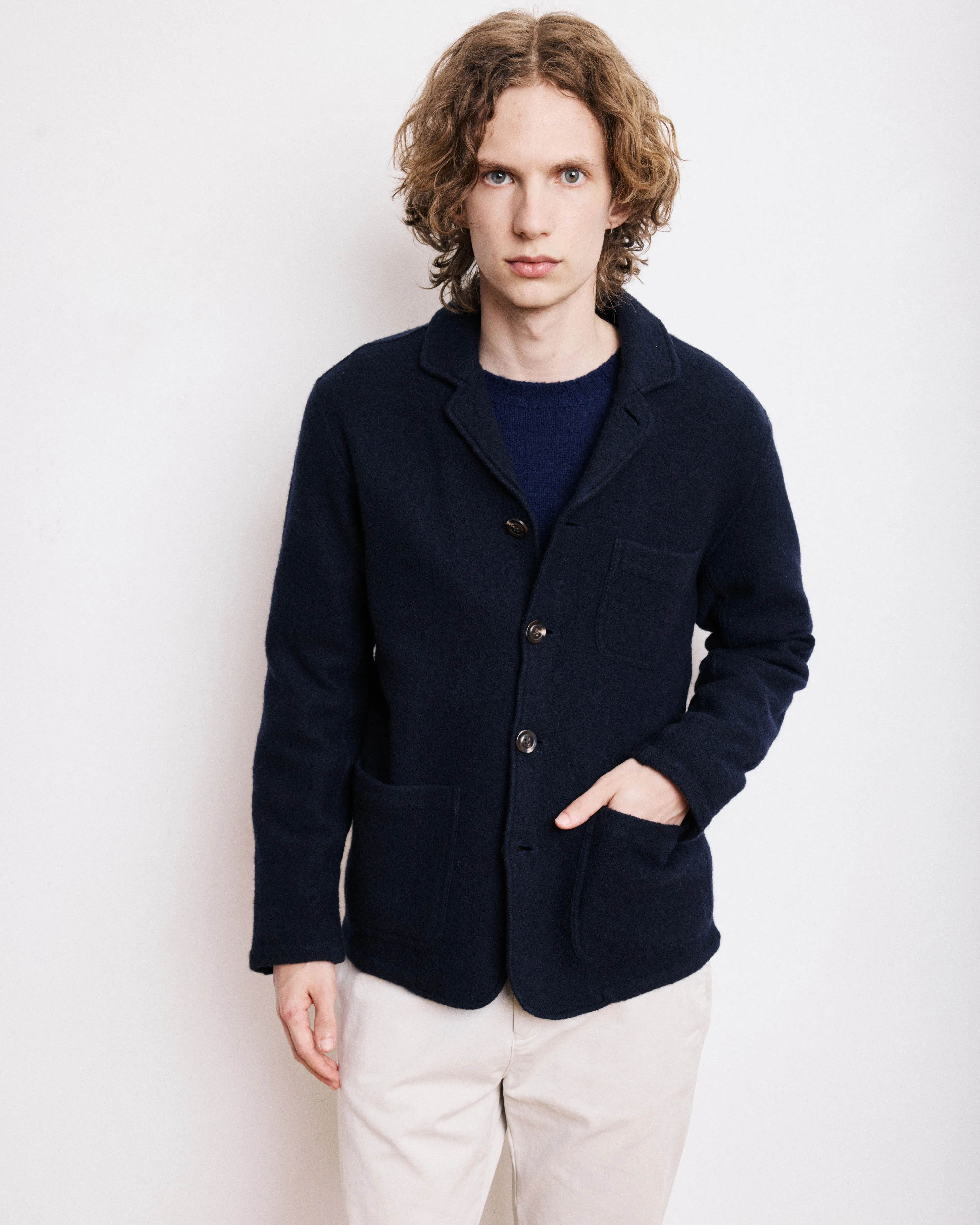 Veste Homme en Laine Bouillie Bleu Marine Light Jacket sold by Hartford