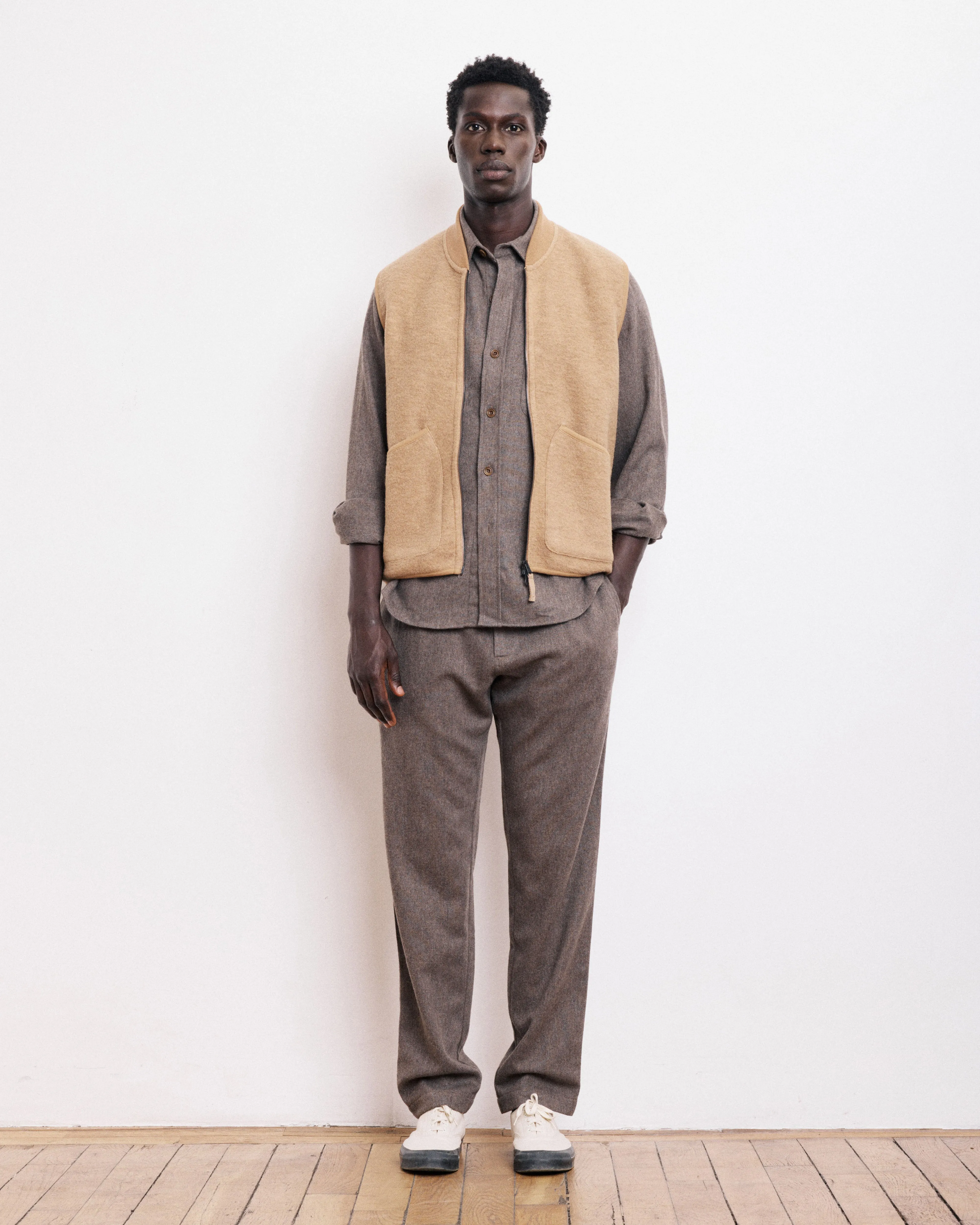 Gilet Homme en Laine Bouillie Camel Vest sold by Hartford product image thumbnail 4