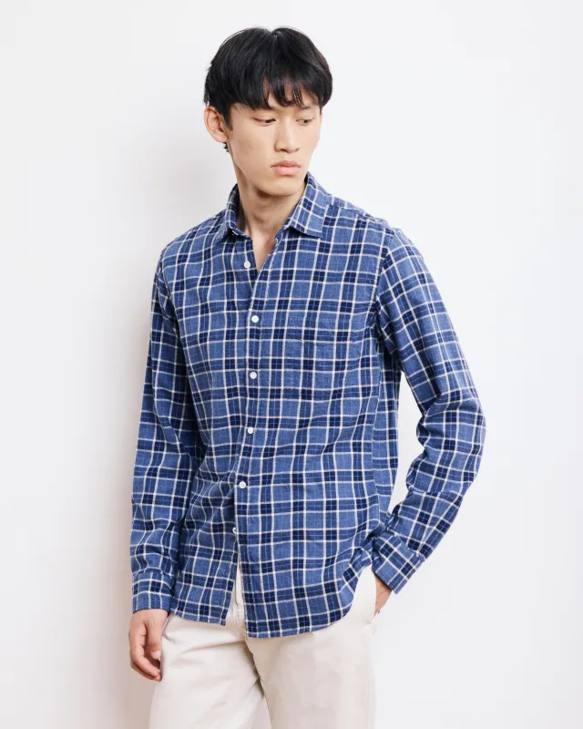 Chemise Homme en Coton Brossé à Carreaux Bleu Storm sold by Hartford