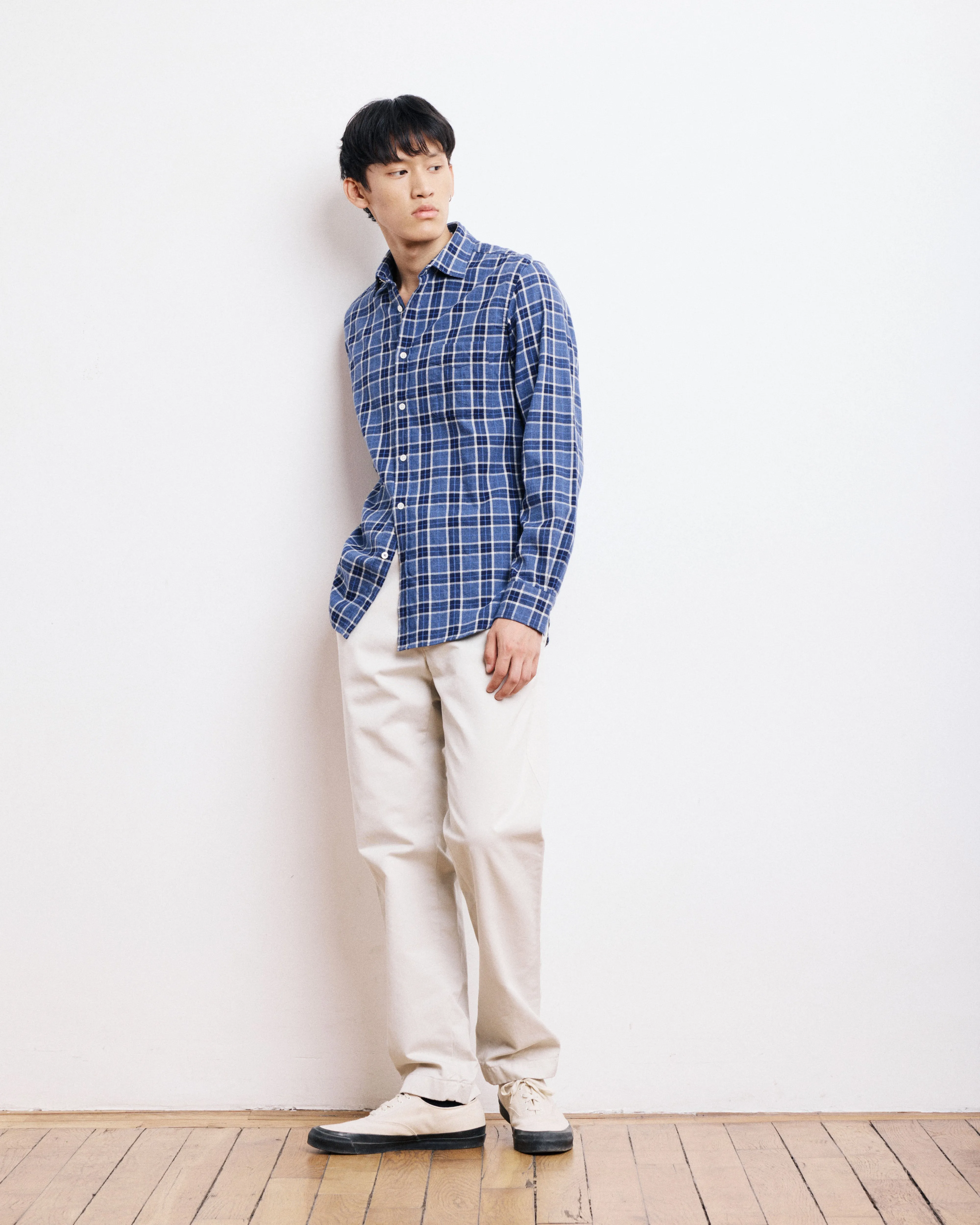 Chemise Homme en Coton Brossé à Carreaux Bleu Storm sold by Hartford product image thumbnail 3