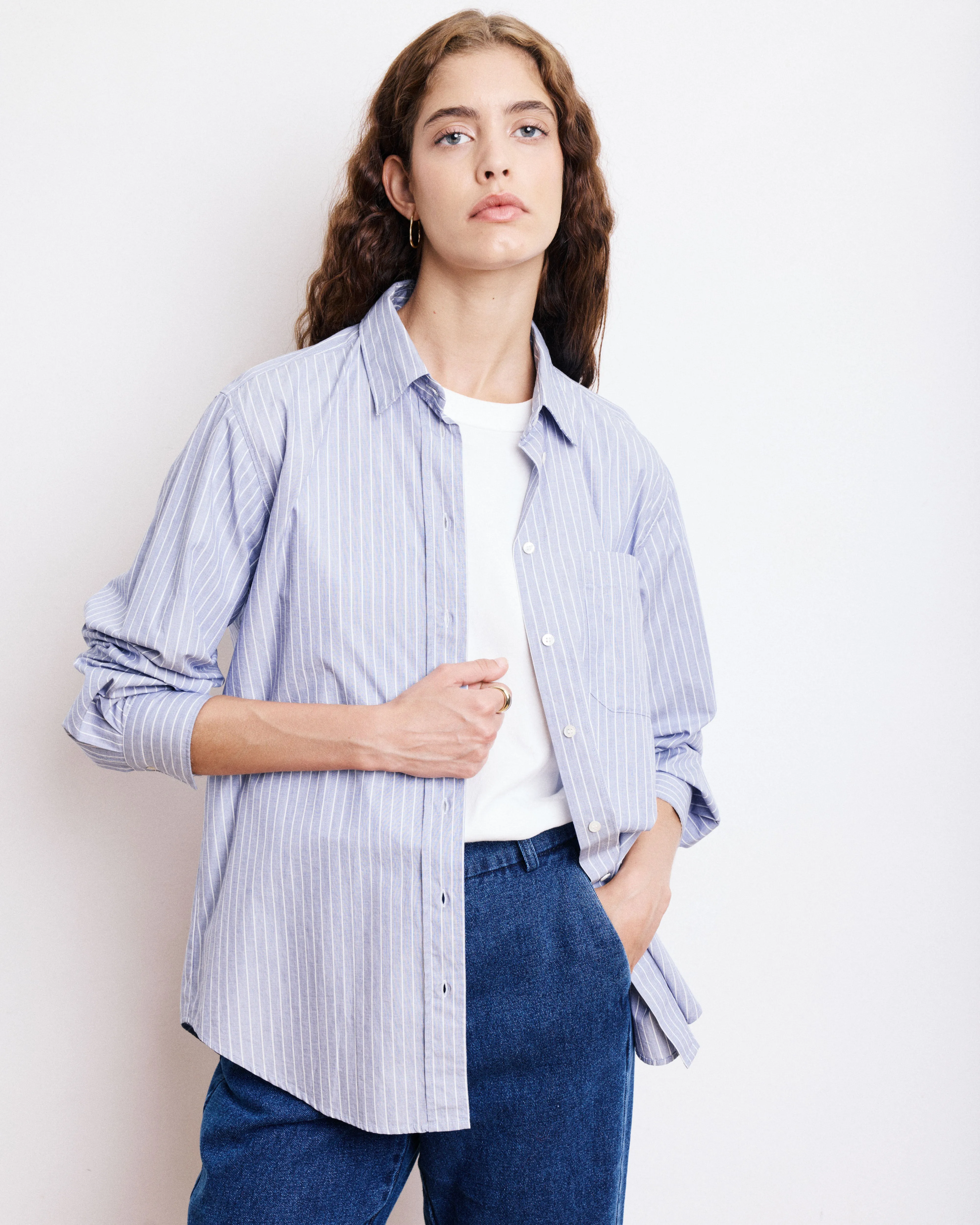 Chemise Femme en Popeline de Coton à Rayures Bleues Cover sold by Hartford product image thumbnail 4