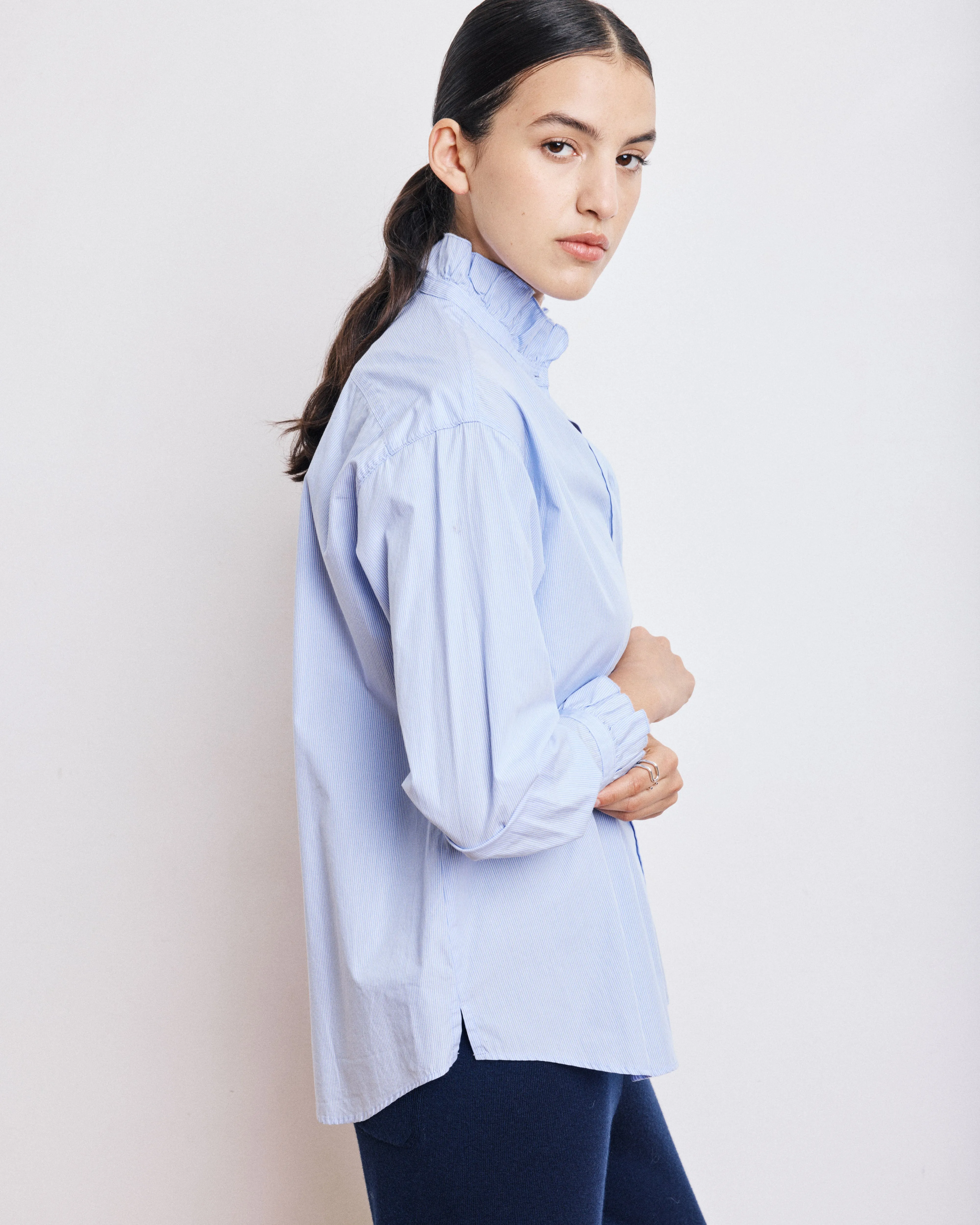 Chemise Femme en Popeline de Coton à Rayures Bleues Chana sold by Hartford product image thumbnail 2