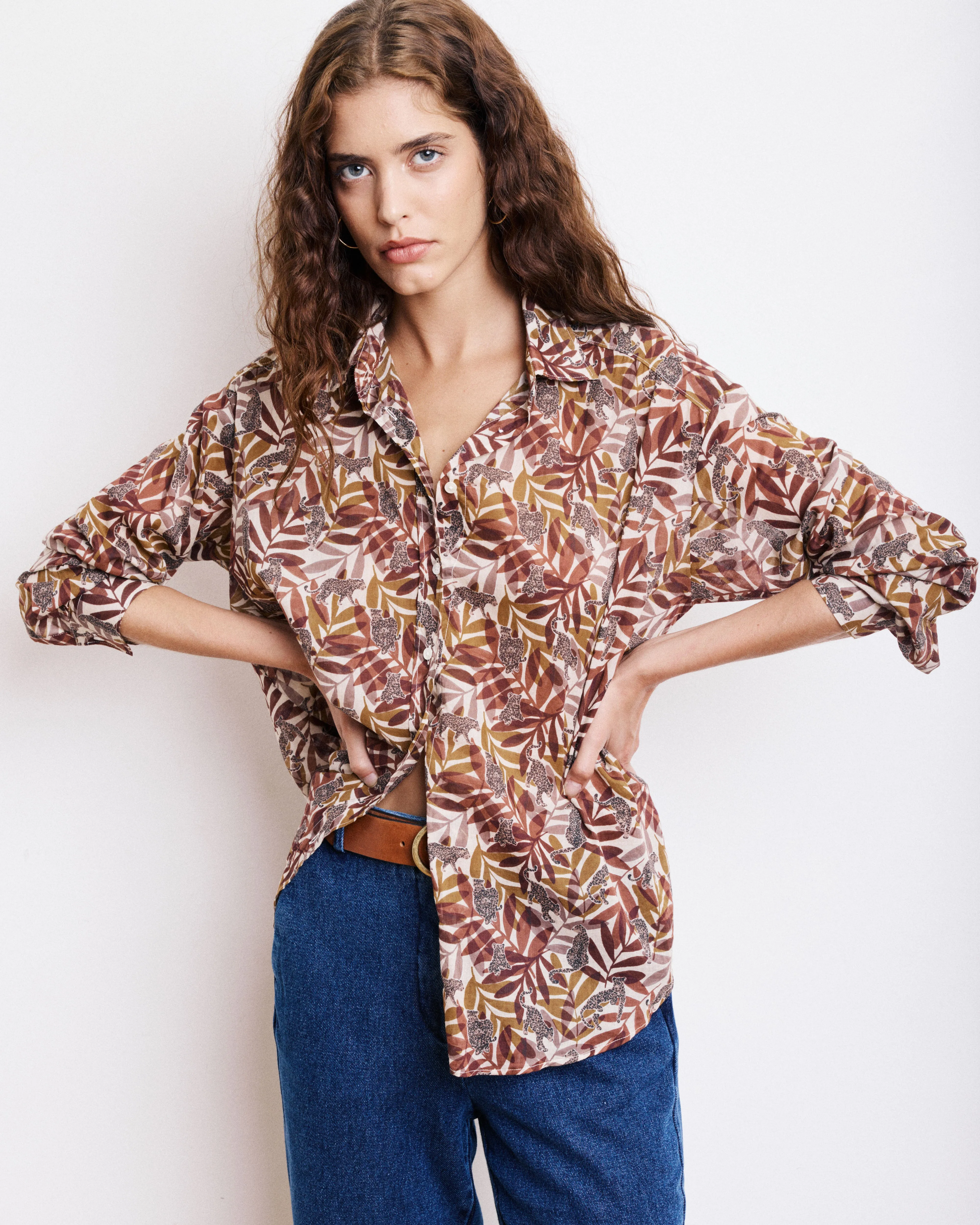 Chemise Femme en Coton Imprimé Marron & Beige Cinema sold by Hartford product image thumbnail 4