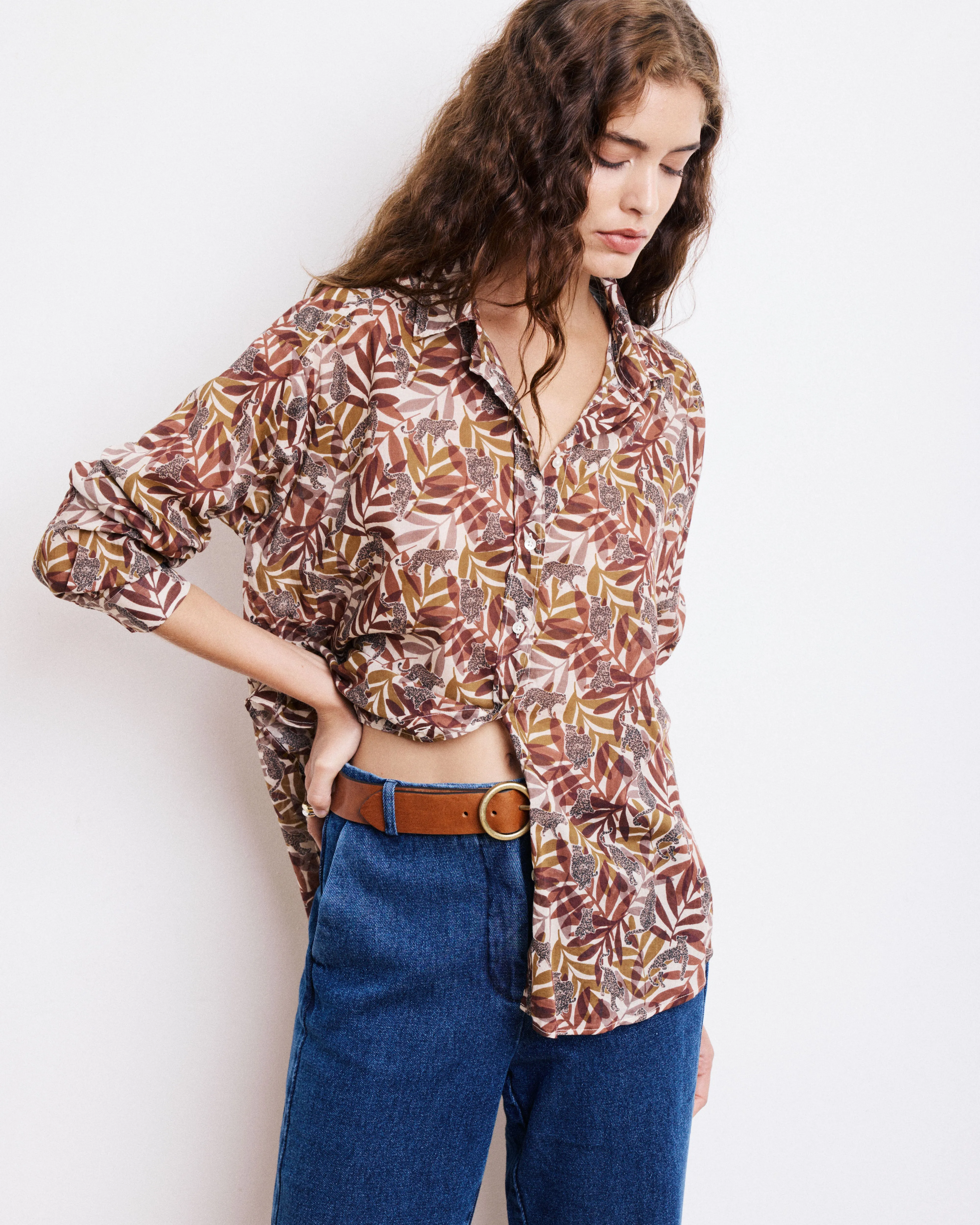 Chemise Femme en Coton Imprimé Marron & Beige Cinema sold by Hartford