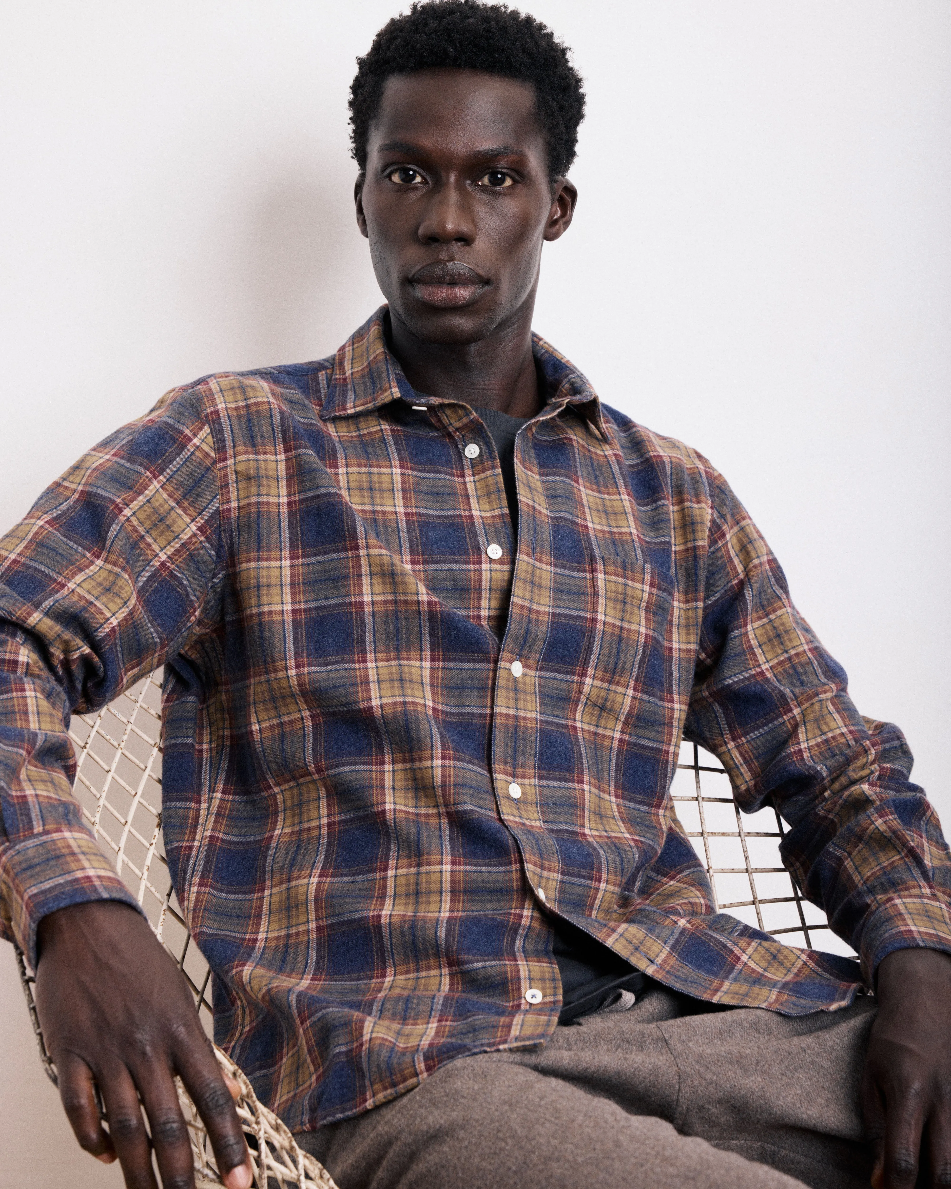 Chemise Homme en Coton Brossé à Carreaux Bleu & Or Paul sold by Hartford product image thumbnail 3