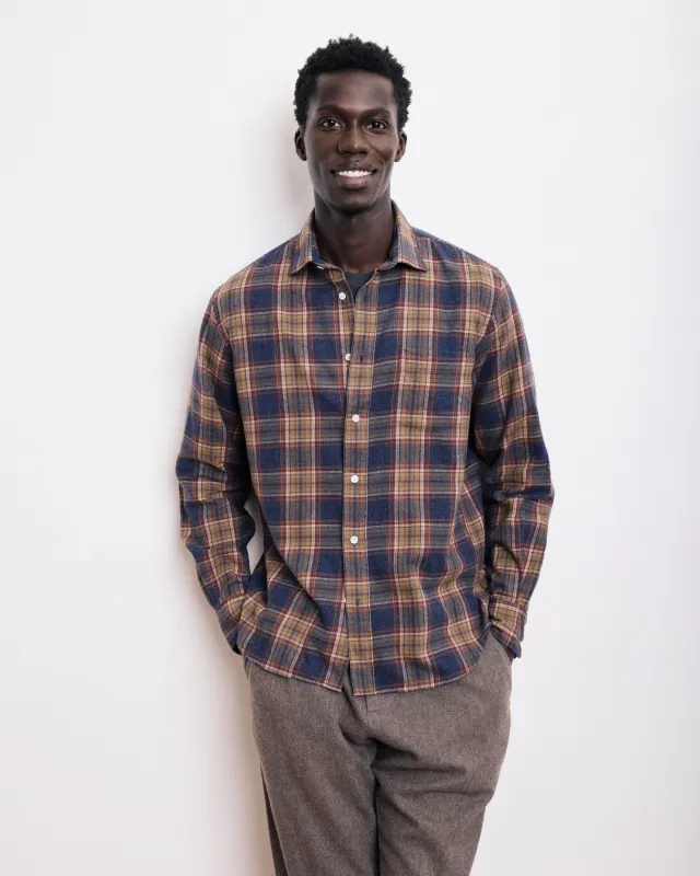 Chemise Homme en Coton Brossé à Carreaux Bleu & Or Paul sold by Hartford