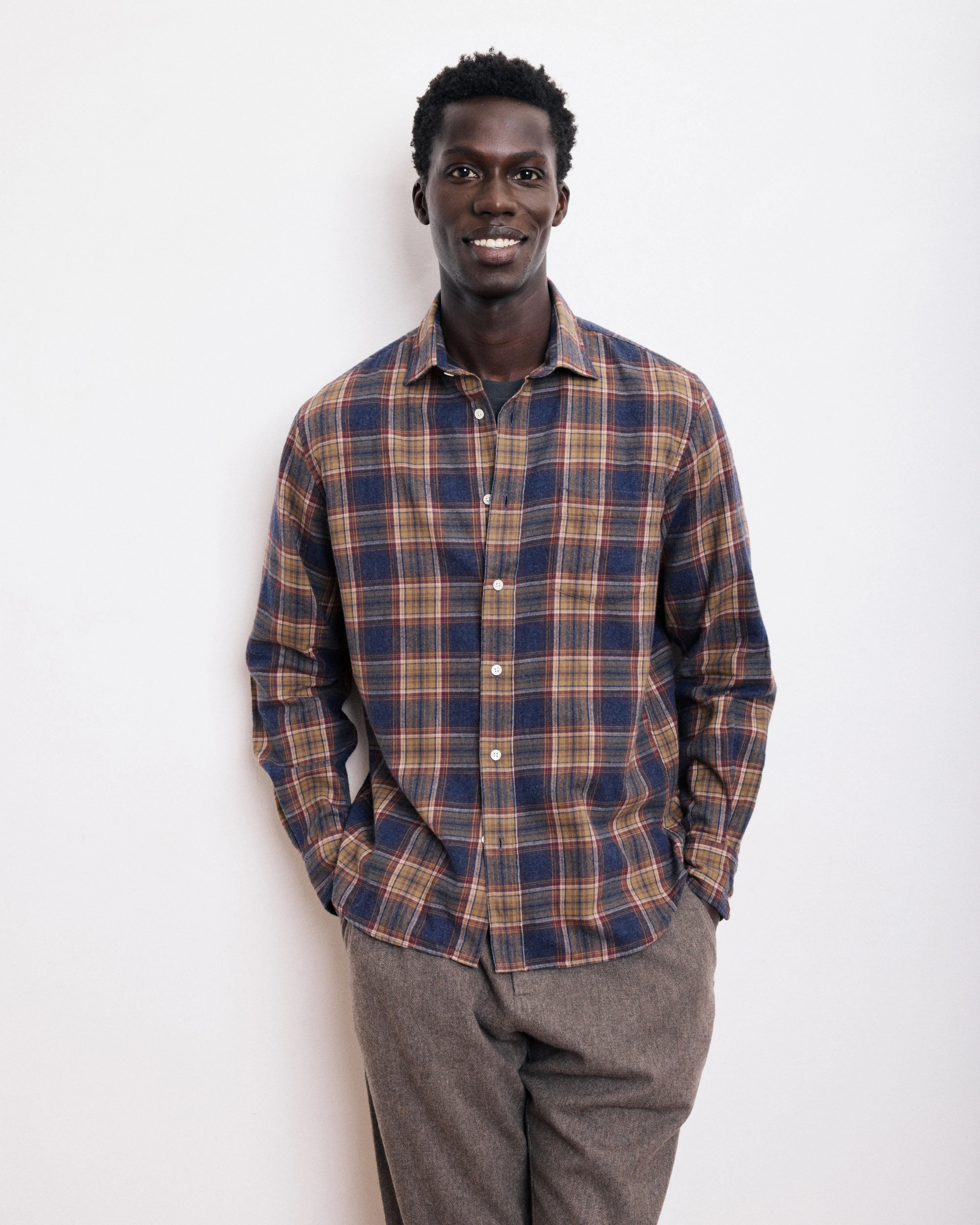 Chemise Homme en Coton Brossé à Carreaux Bleu & Or Paul sold by Hartford