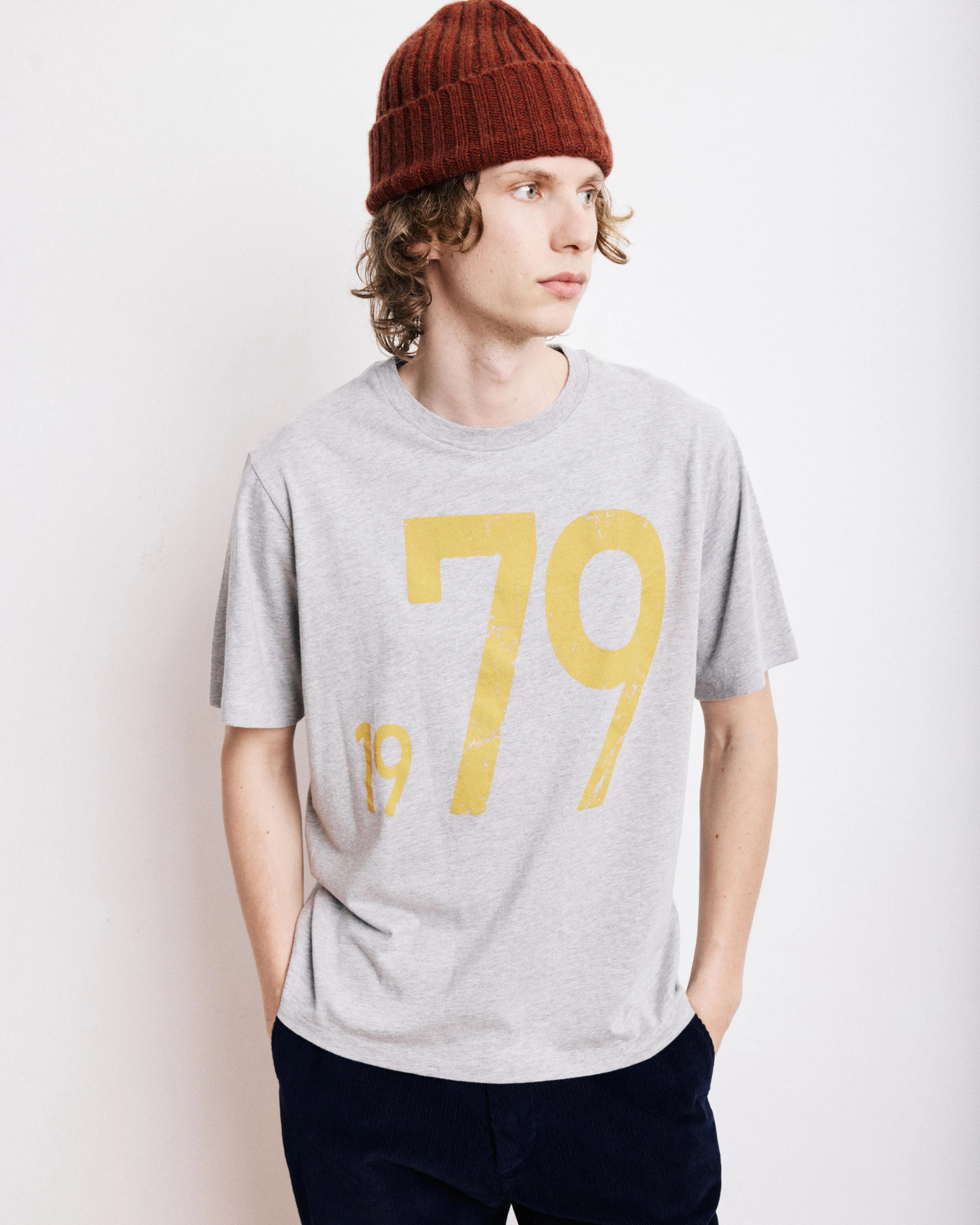 T-Shirt Homme en Coton Slub Imprimé 1979 Gris Chiné sold by Hartford