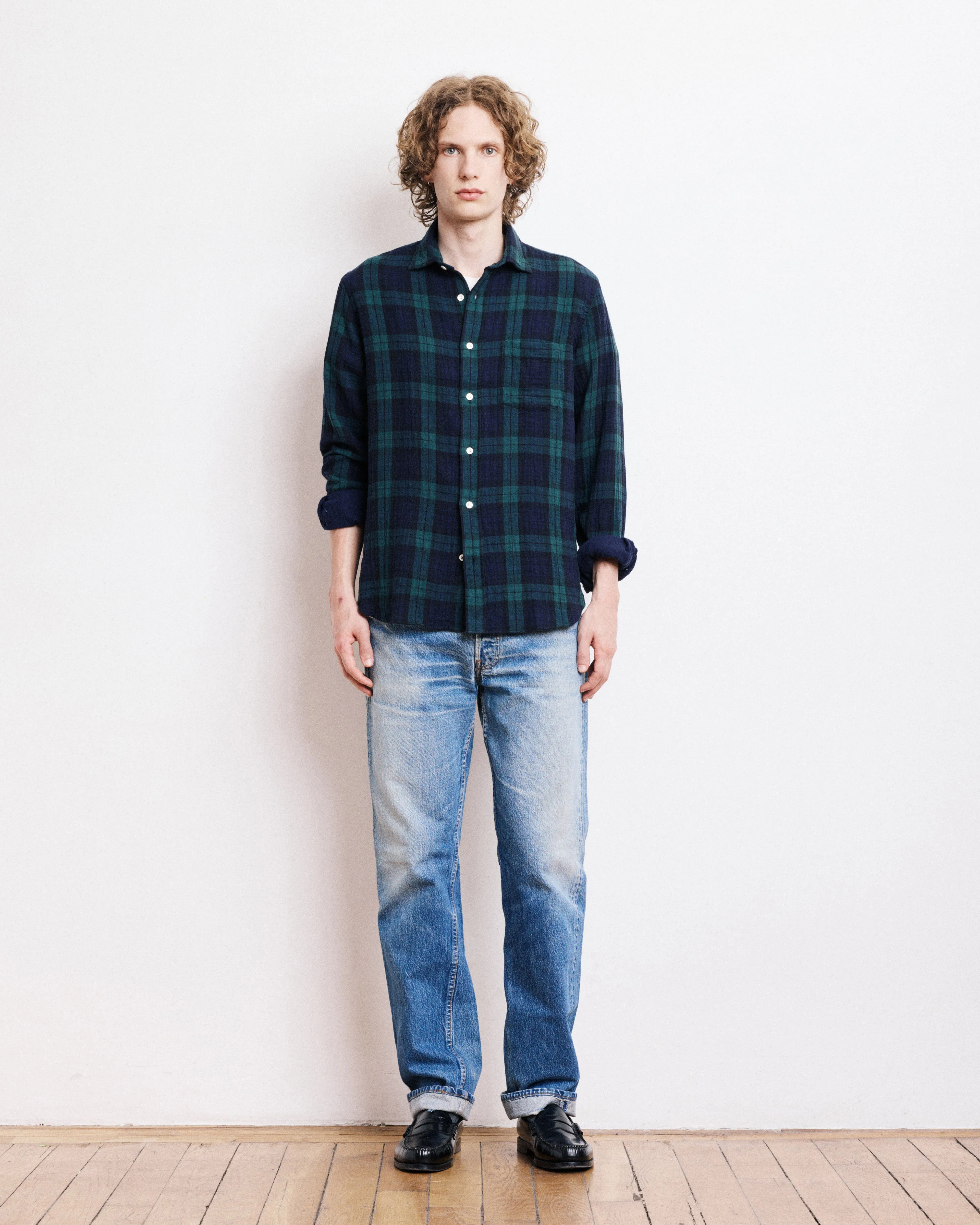 Chemise Homme en Coton Double Face à Carreaux Bleu & Vert Paul sold by Hartford product image thumbnail 5