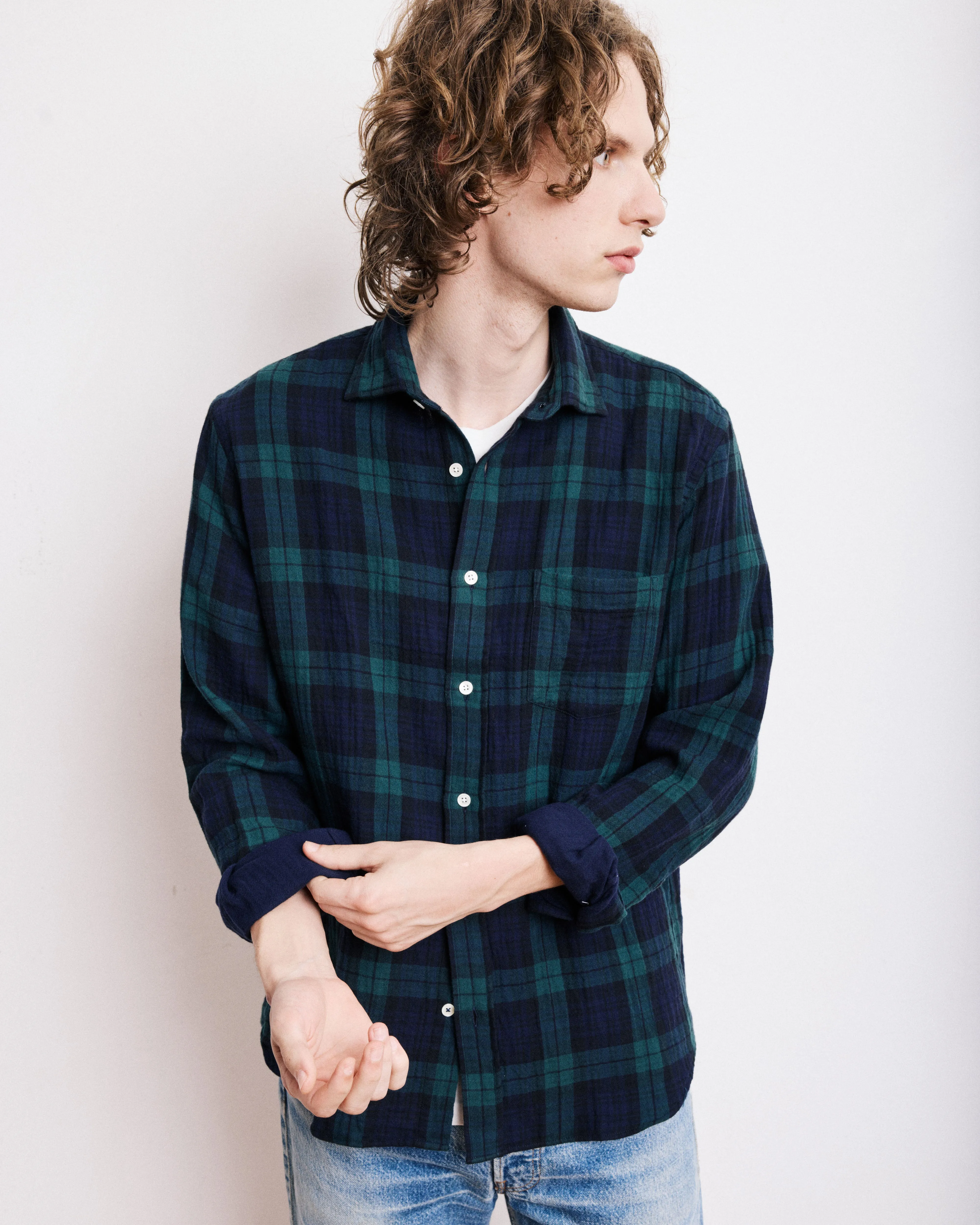 Chemise Homme en Coton Double Face à Carreaux Bleu & Vert Paul sold by Hartford